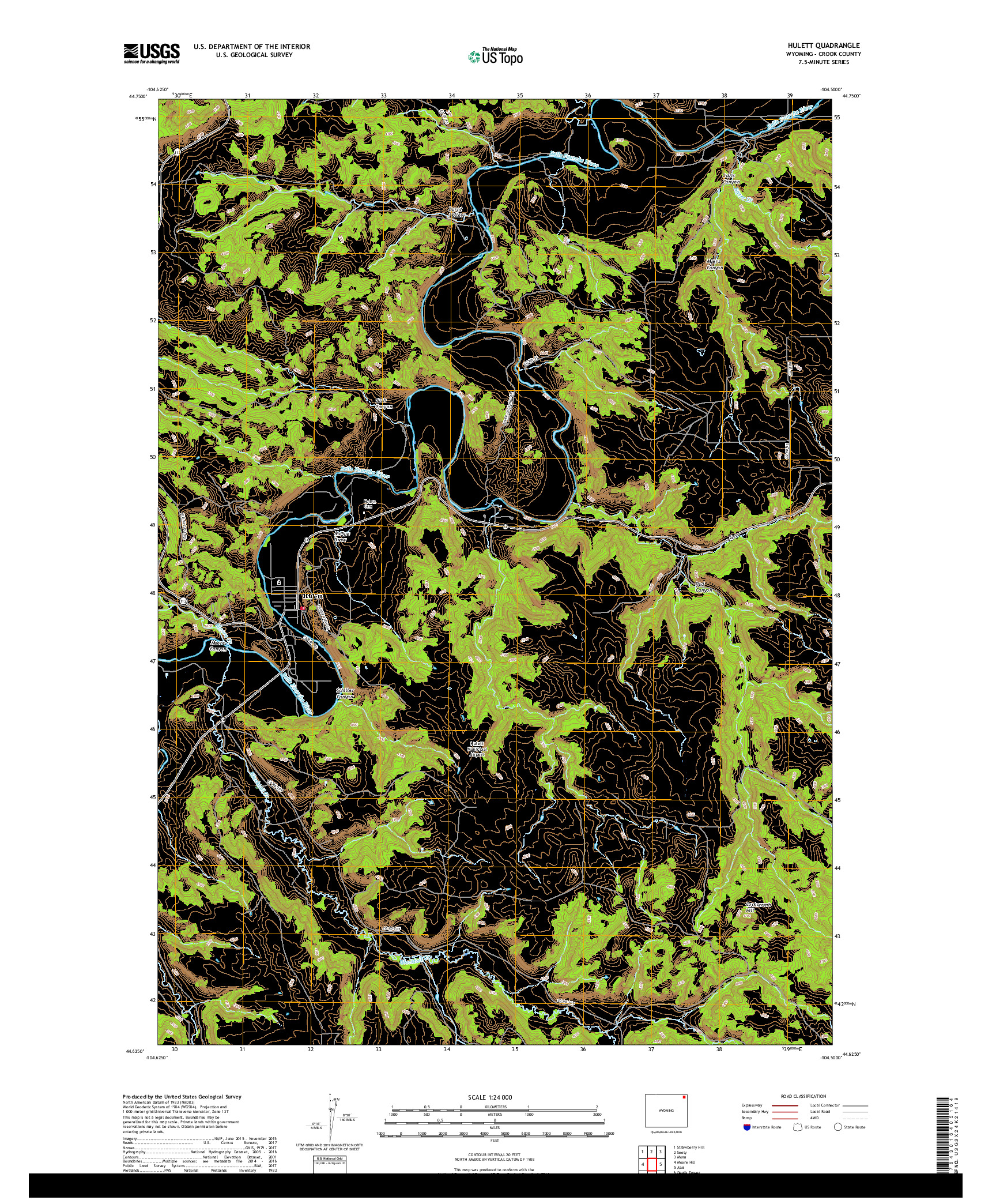 USGS US TOPO 7.5-MINUTE MAP FOR HULETT, WY 2017