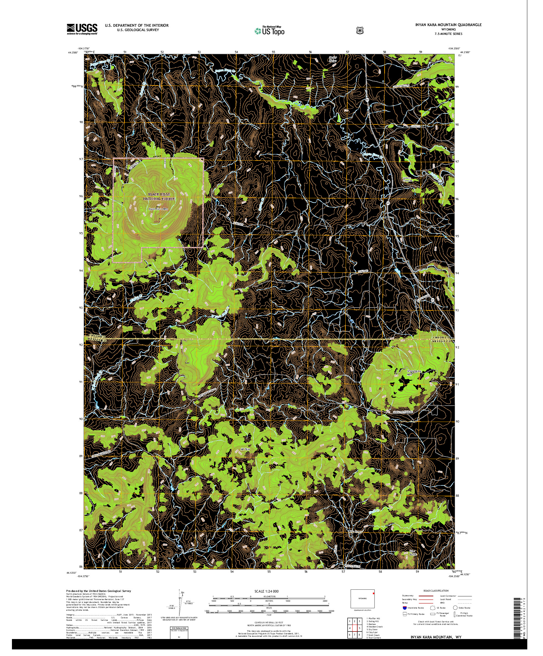 USGS US TOPO 7.5-MINUTE MAP FOR INYAN KARA MOUNTAIN, WY 2017