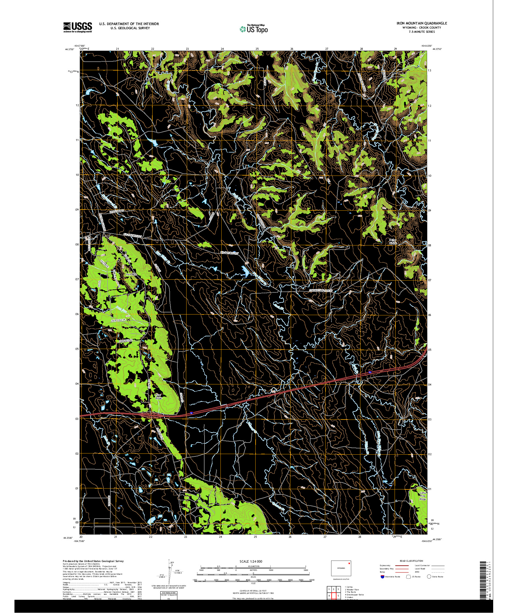 USGS US TOPO 7.5-MINUTE MAP FOR IRON MOUNTAIN, WY 2017