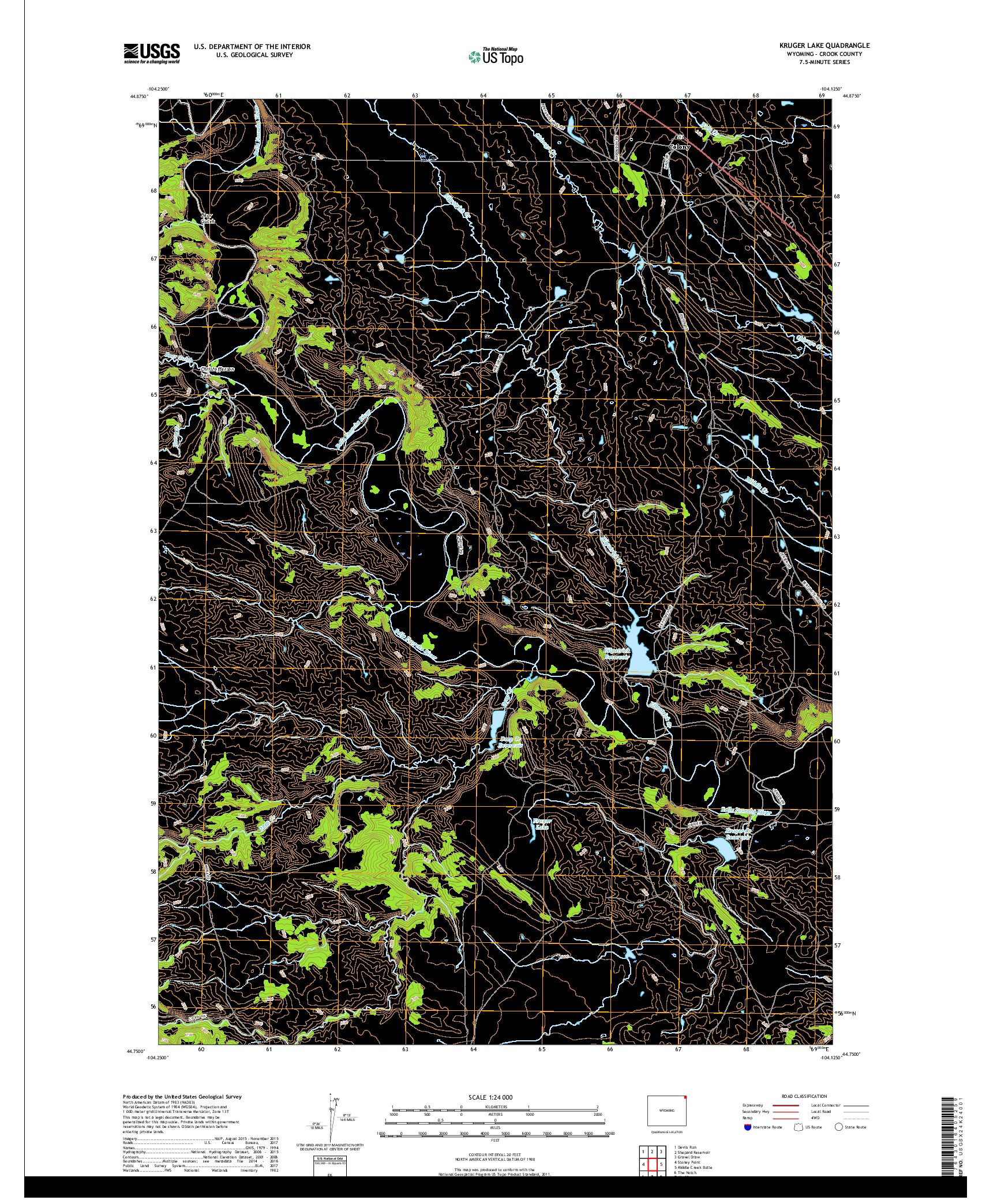 USGS US TOPO 7.5-MINUTE MAP FOR KRUGER LAKE, WY 2017