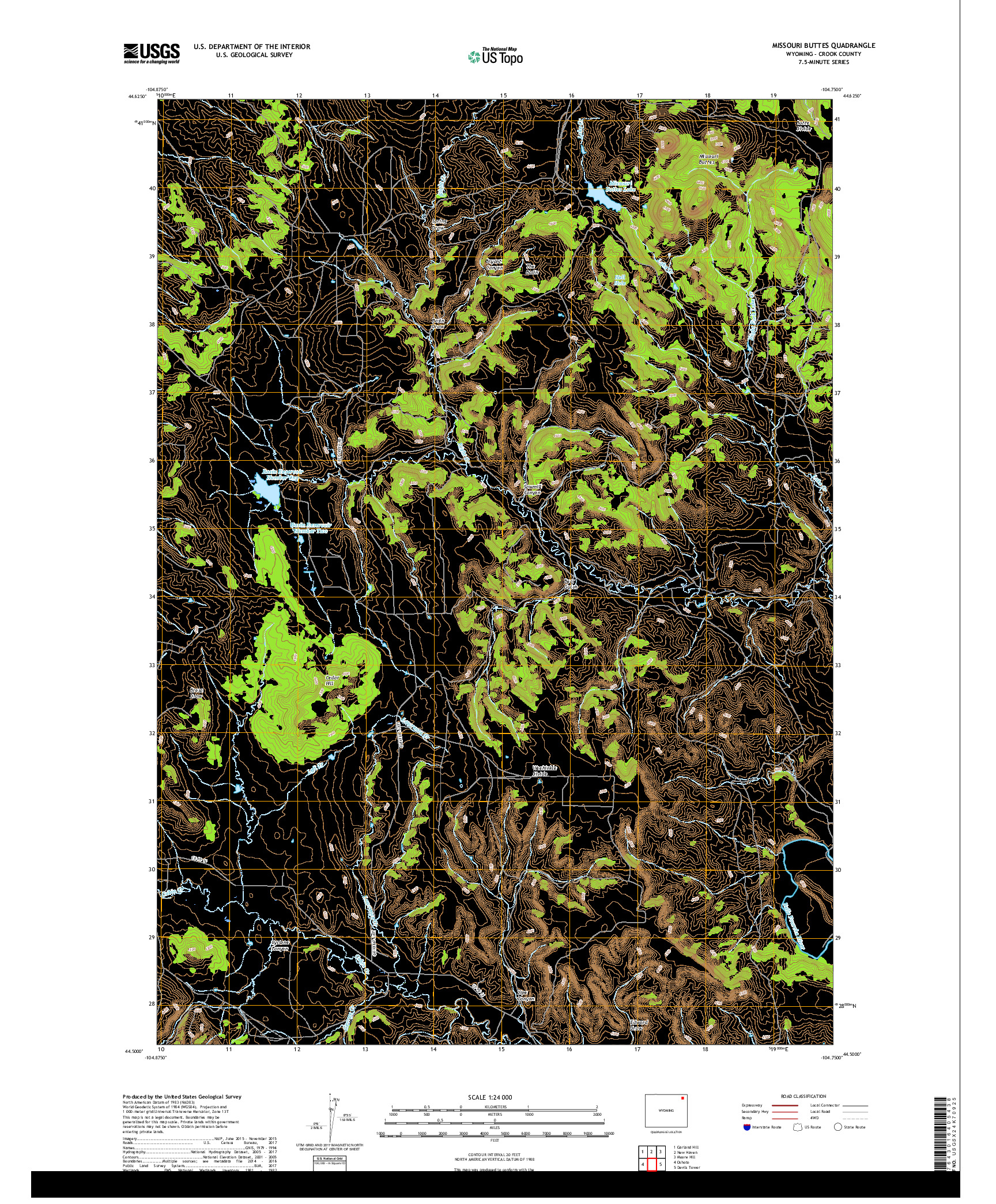 USGS US TOPO 7.5-MINUTE MAP FOR MISSOURI BUTTES, WY 2017