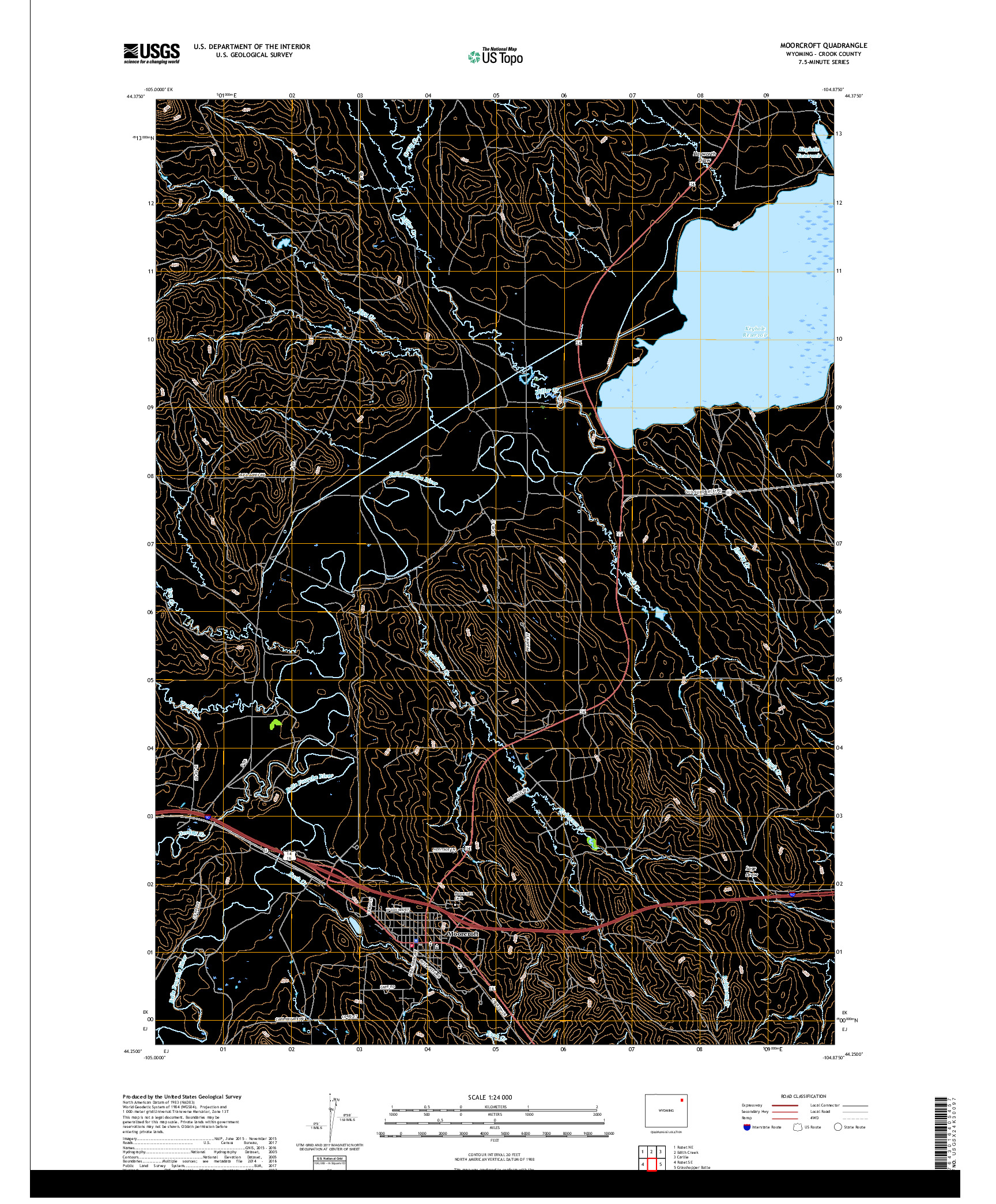 USGS US TOPO 7.5-MINUTE MAP FOR MOORCROFT, WY 2017