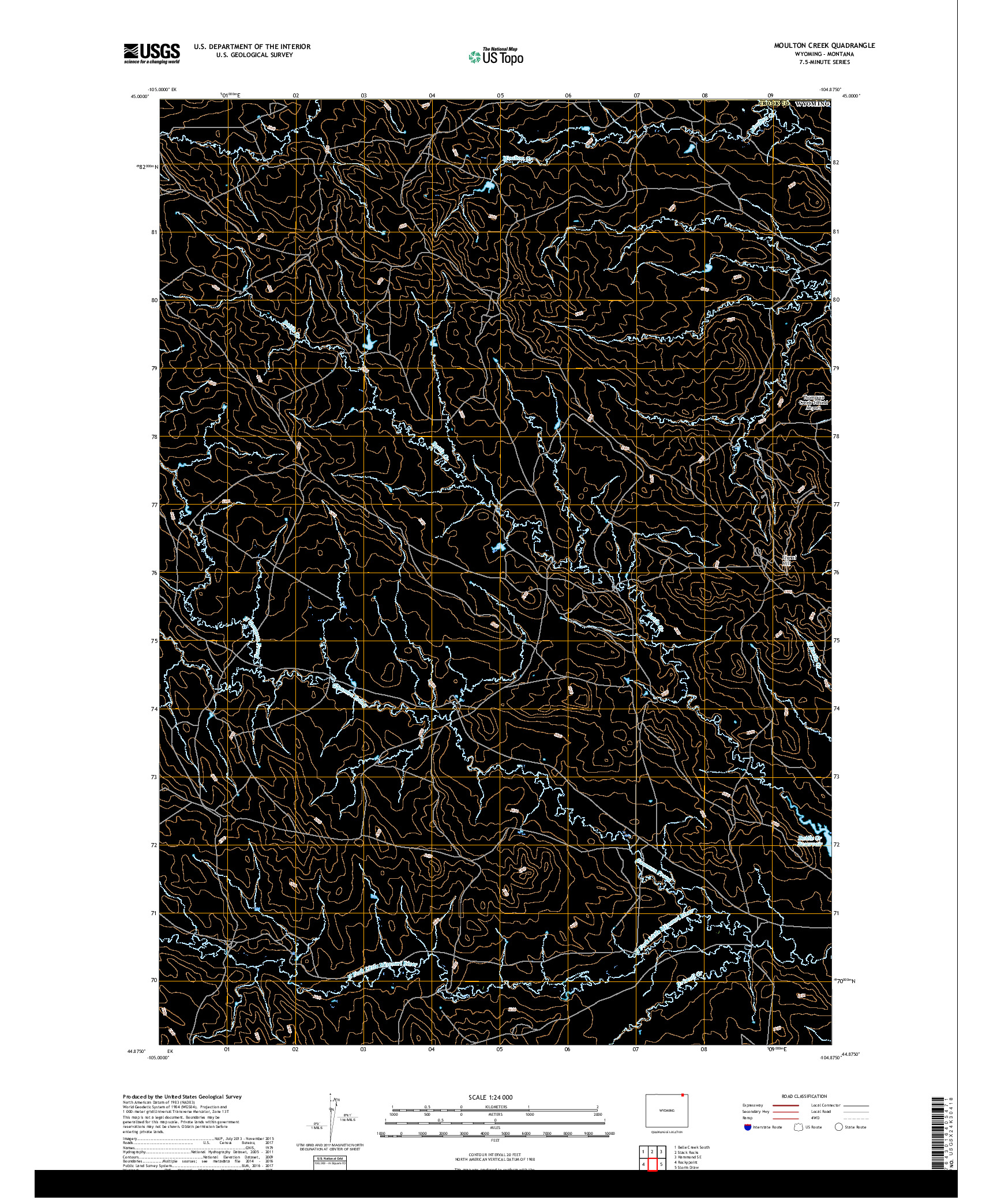 USGS US TOPO 7.5-MINUTE MAP FOR MOULTON CREEK, WY,MT 2017