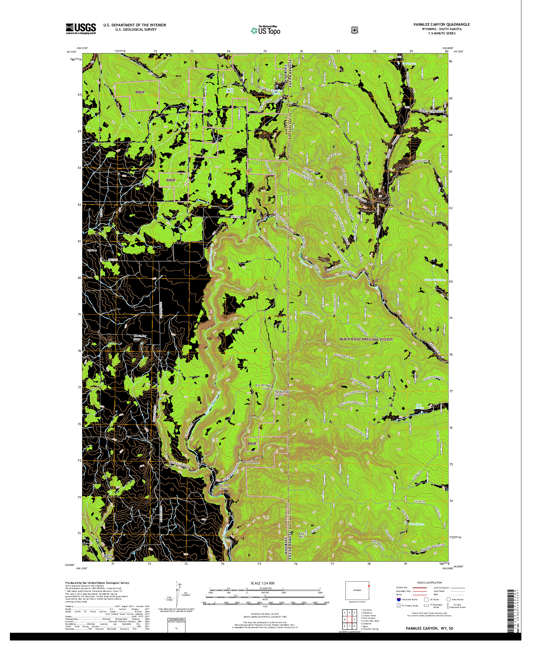 USGS US TOPO 7.5-MINUTE MAP FOR PARMLEE CANYON, WY,SD 2017