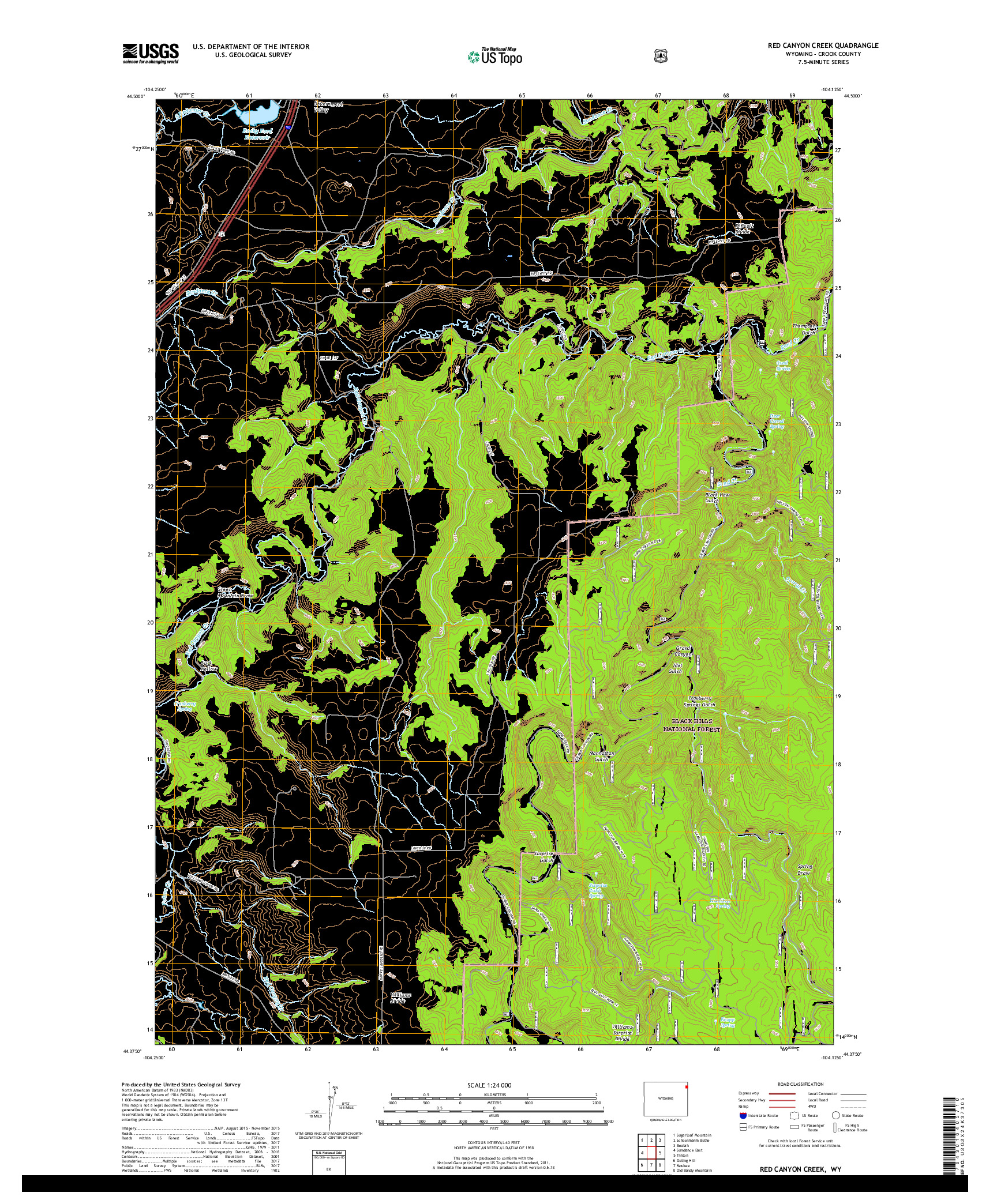USGS US TOPO 7.5-MINUTE MAP FOR RED CANYON CREEK, WY 2017