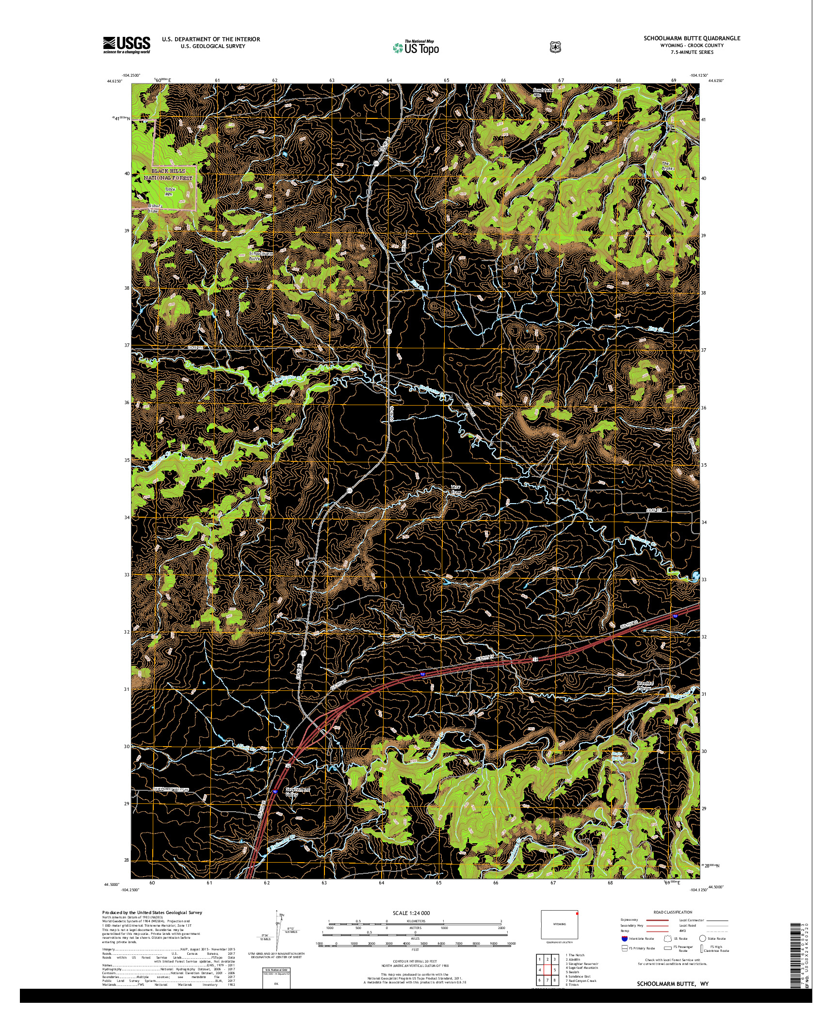 USGS US TOPO 7.5-MINUTE MAP FOR SCHOOLMARM BUTTE, WY 2017
