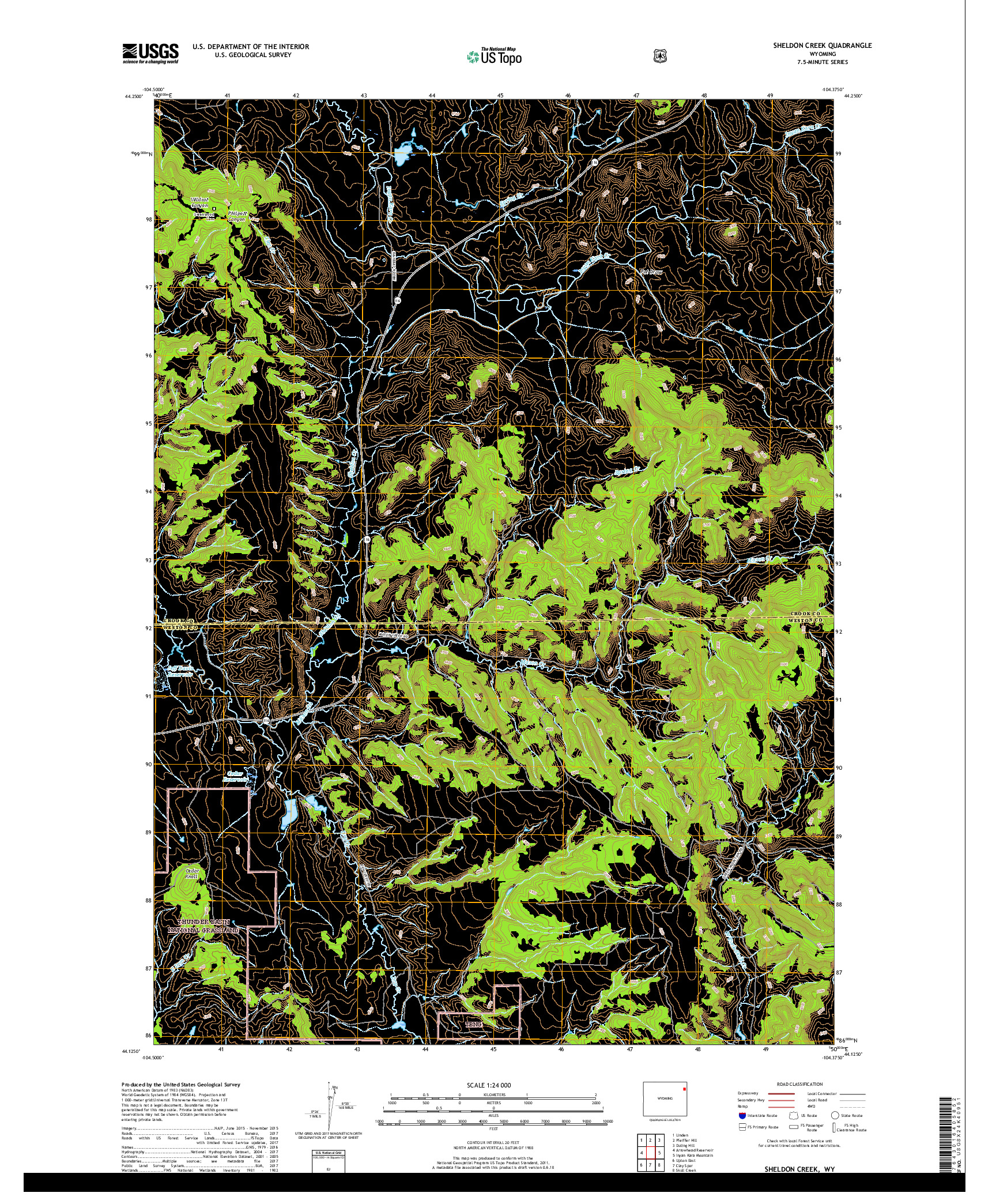 USGS US TOPO 7.5-MINUTE MAP FOR SHELDON CREEK, WY 2017