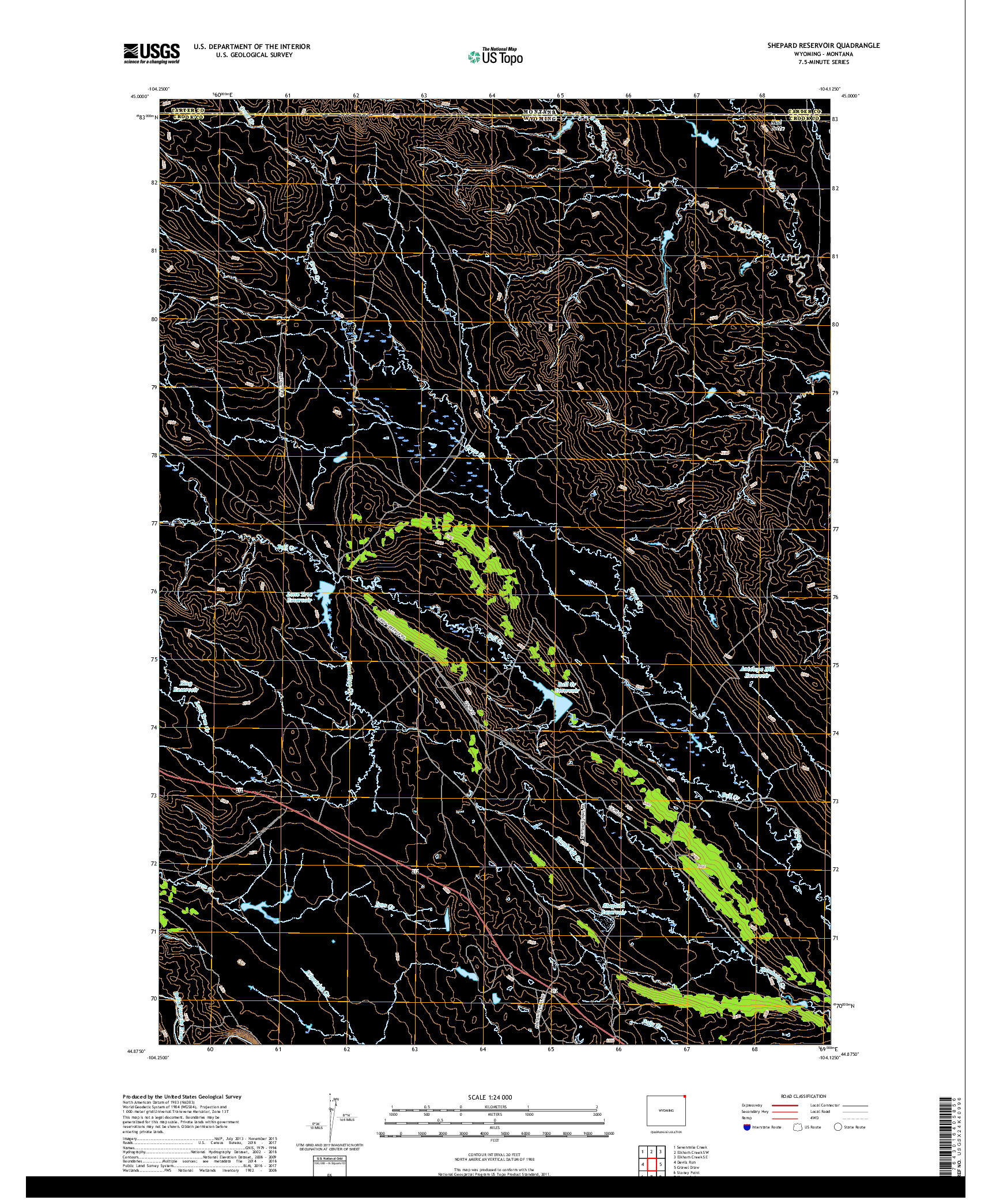 USGS US TOPO 7.5-MINUTE MAP FOR SHEPARD RESERVOIR, WY,MT 2017