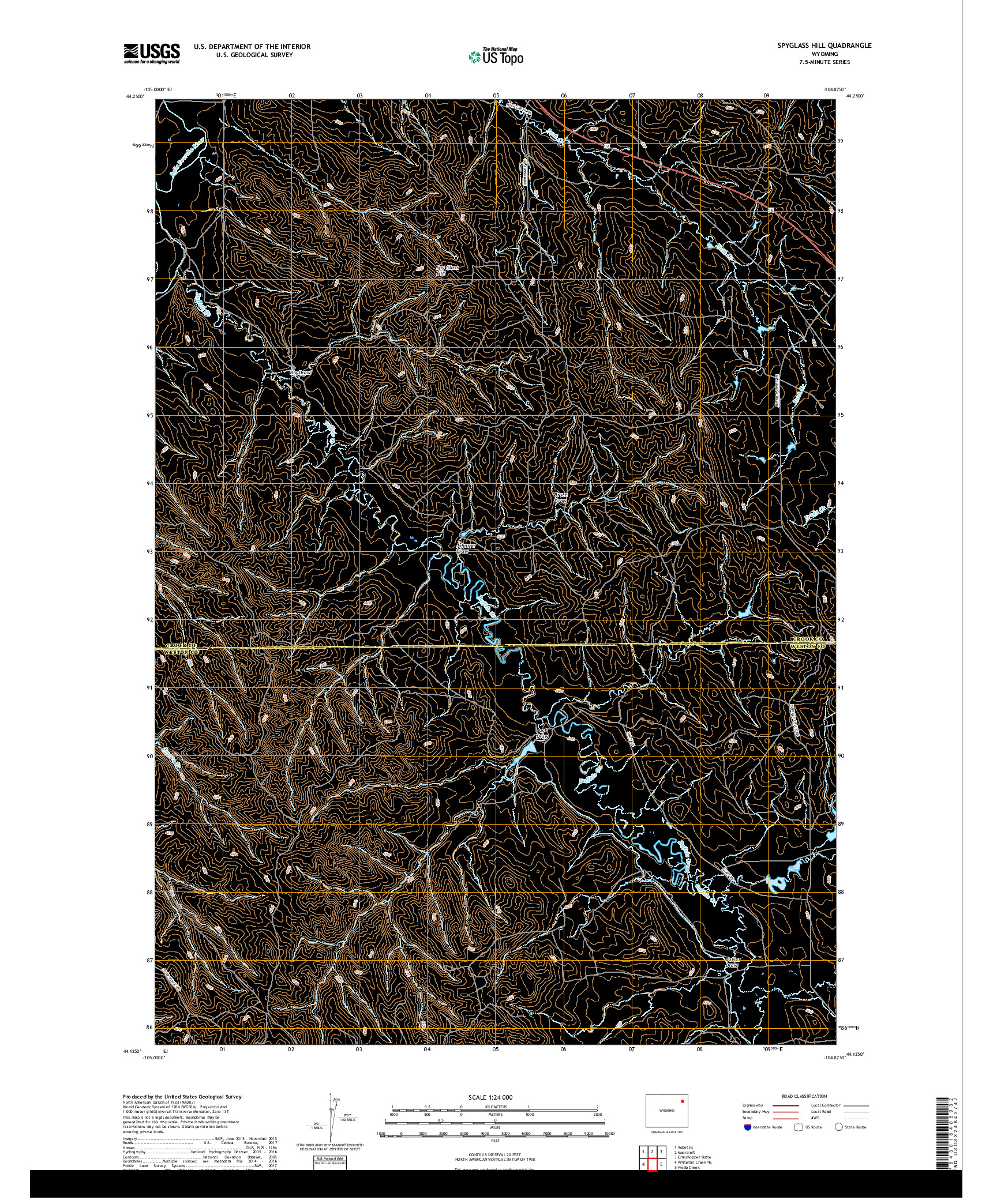 USGS US TOPO 7.5-MINUTE MAP FOR SPYGLASS HILL, WY 2017
