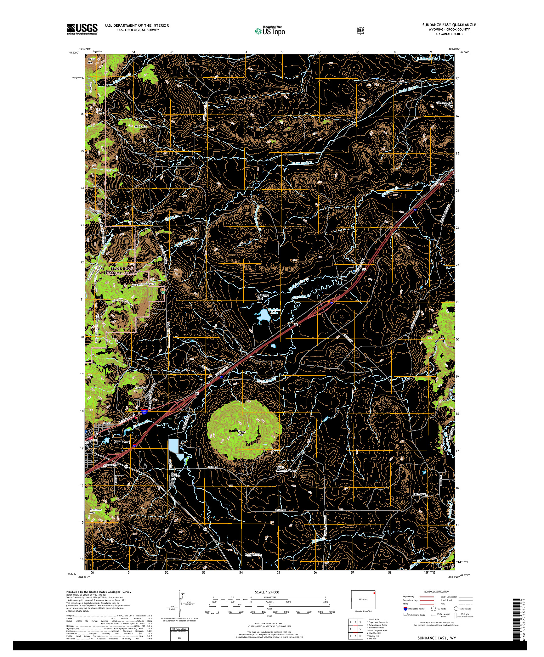 USGS US TOPO 7.5-MINUTE MAP FOR SUNDANCE EAST, WY 2017