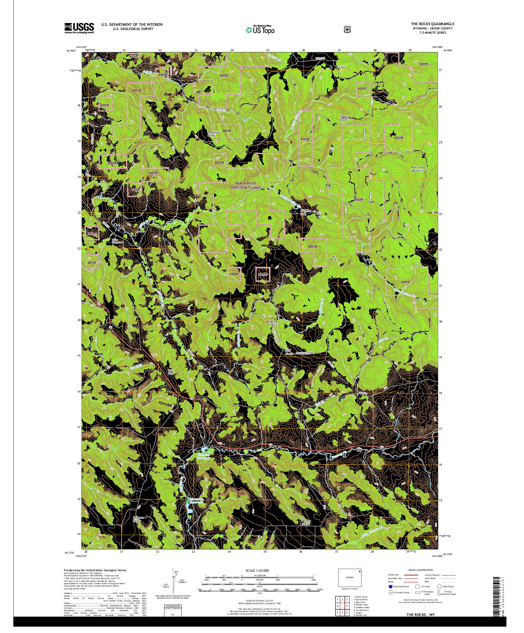 USGS US TOPO 7.5-MINUTE MAP FOR THE ROCKS, WY 2017