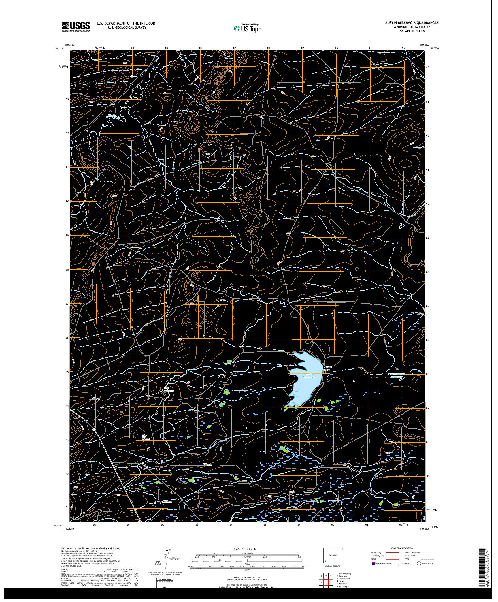 USGS US TOPO 7.5-MINUTE MAP FOR AUSTIN RESERVOIR, WY 2017