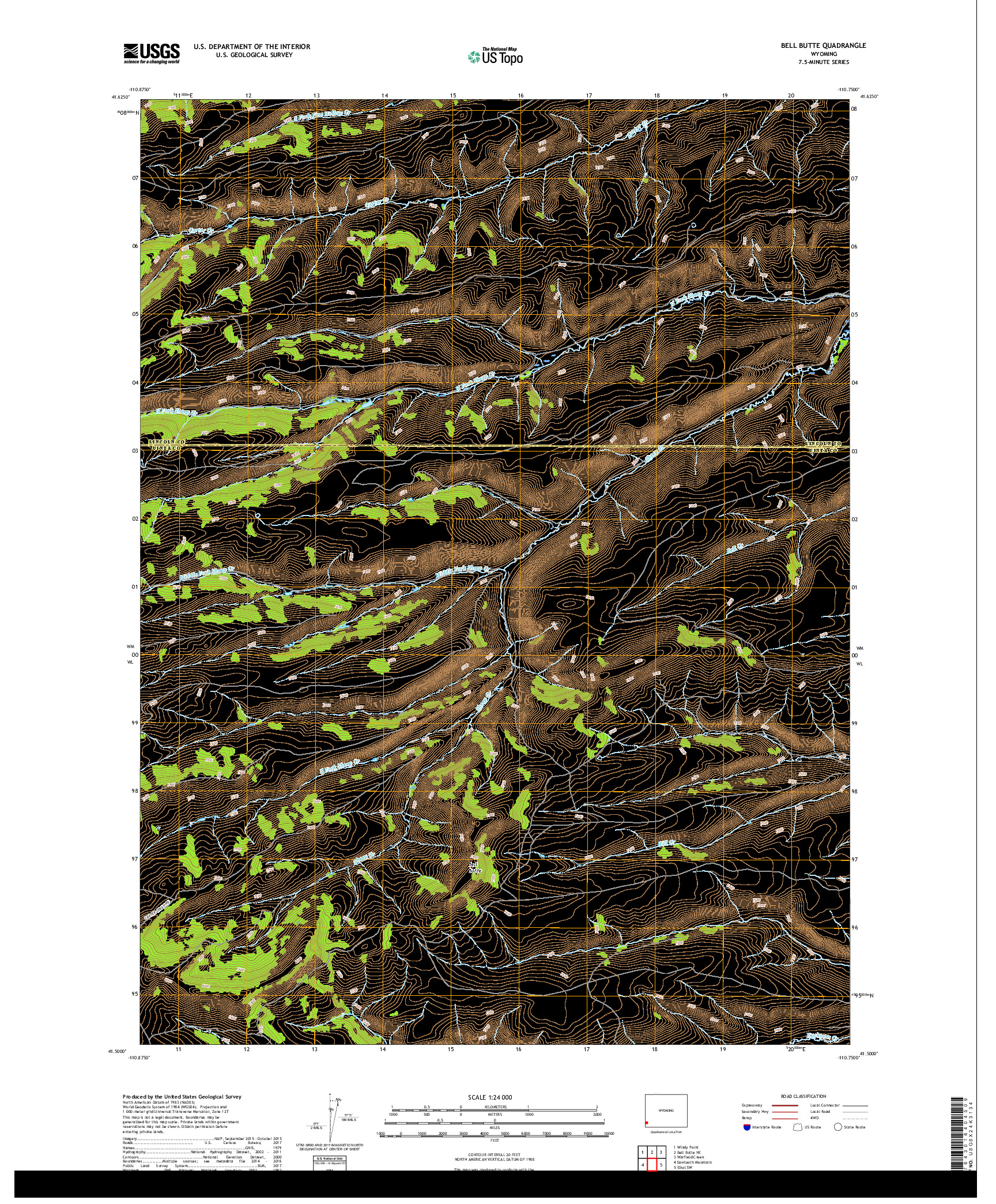 USGS US TOPO 7.5-MINUTE MAP FOR BELL BUTTE, WY 2017