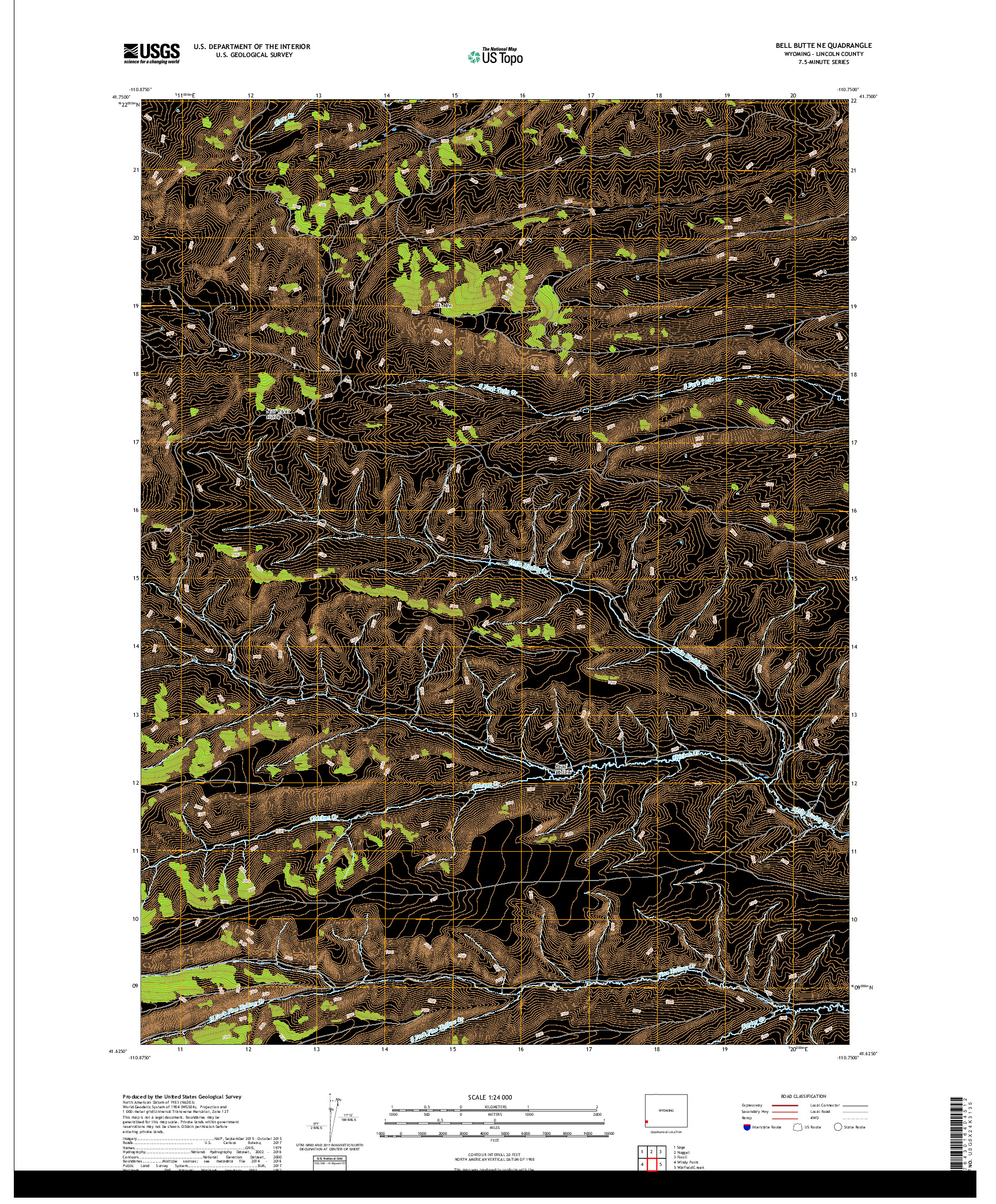 USGS US TOPO 7.5-MINUTE MAP FOR BELL BUTTE NE, WY 2017