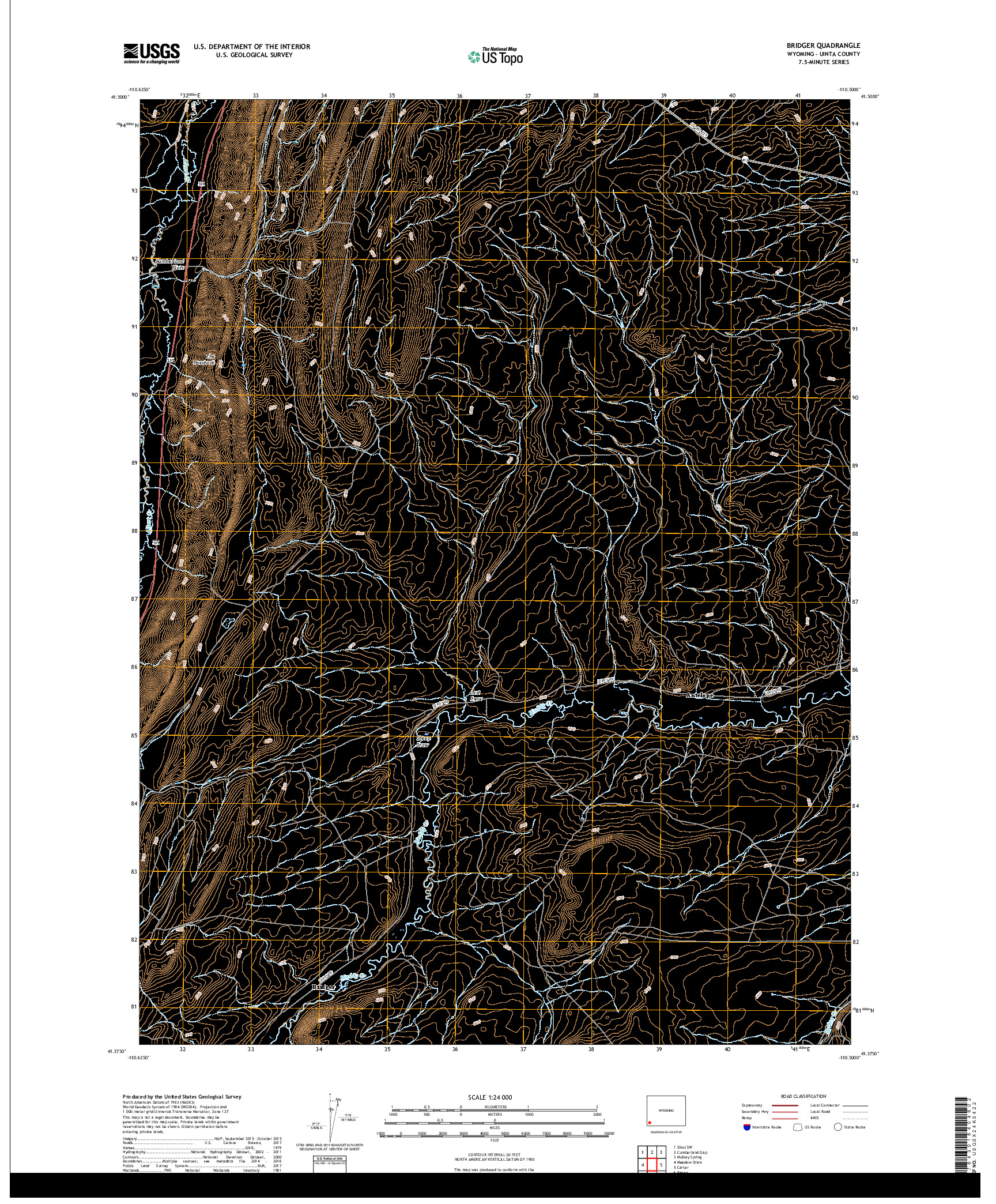 USGS US TOPO 7.5-MINUTE MAP FOR BRIDGER, WY 2017