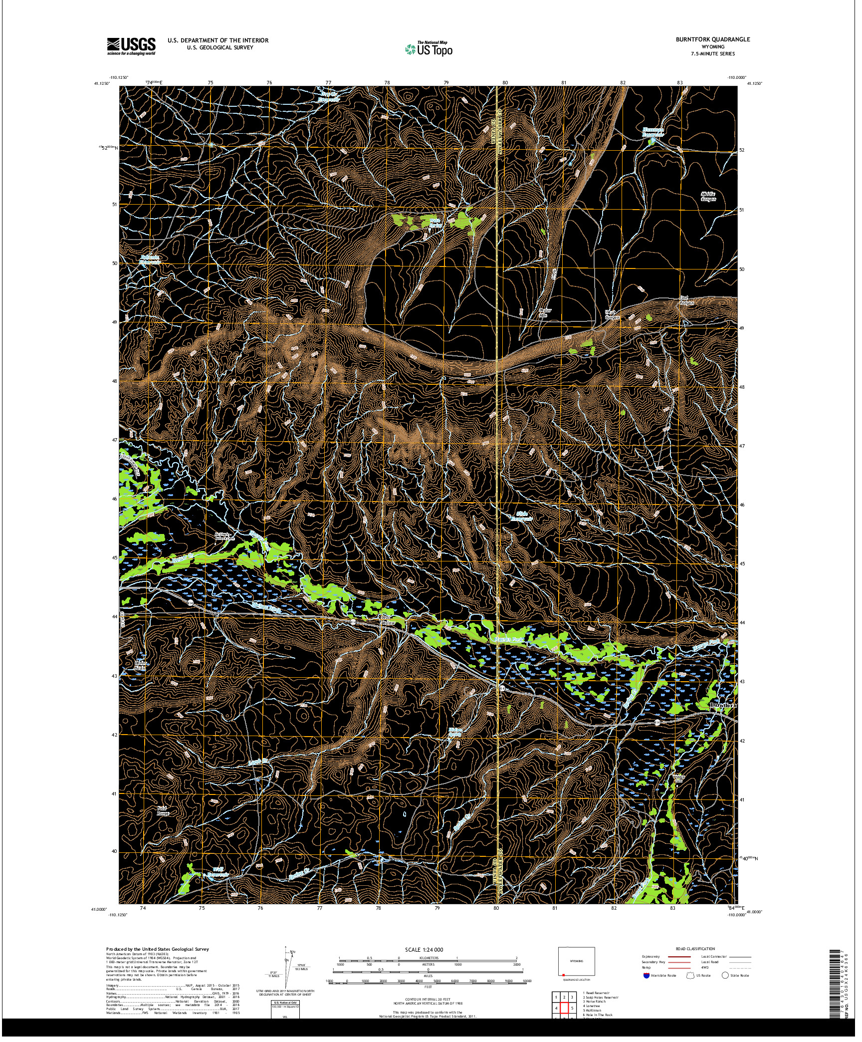 USGS US TOPO 7.5-MINUTE MAP FOR BURNTFORK, WY 2017