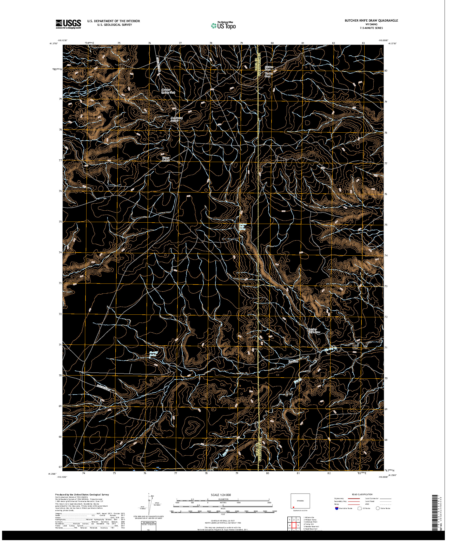 USGS US TOPO 7.5-MINUTE MAP FOR BUTCHER KNIFE DRAW, WY 2017