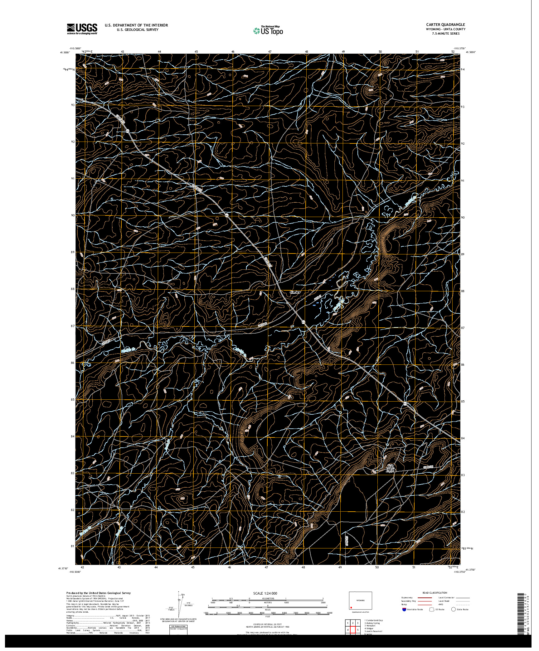 USGS US TOPO 7.5-MINUTE MAP FOR CARTER, WY 2017