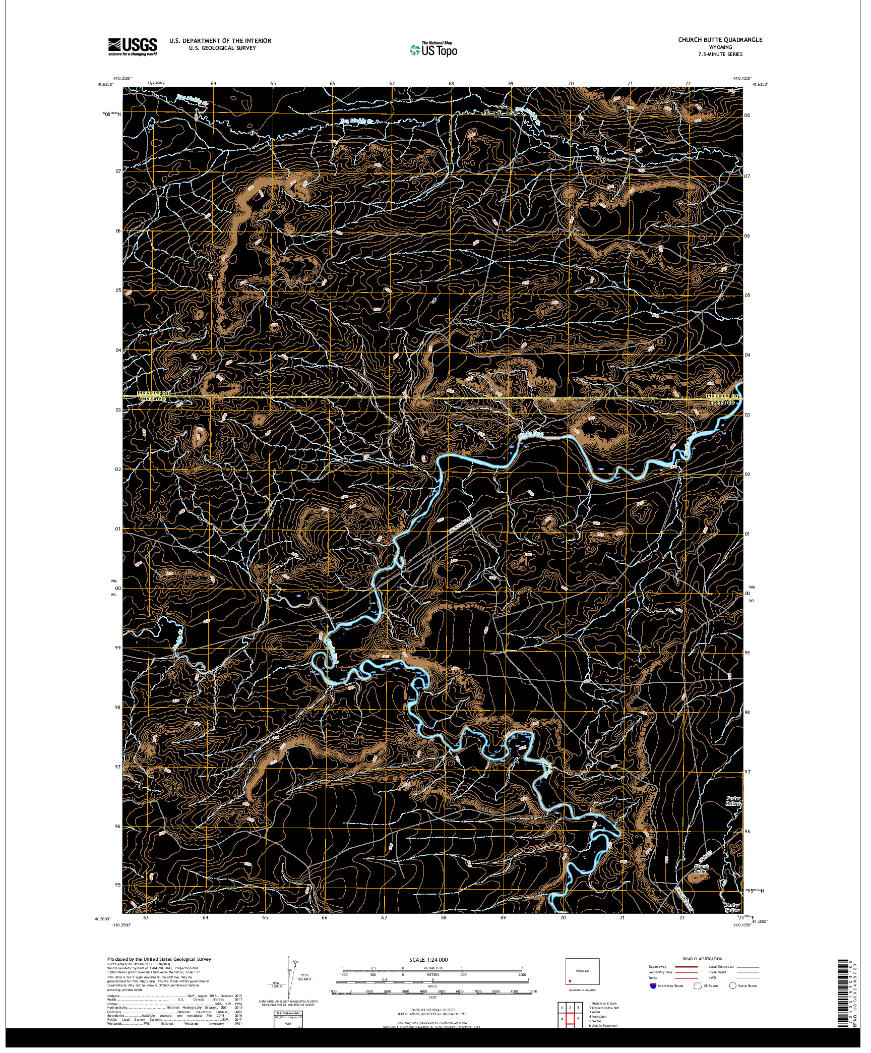USGS US TOPO 7.5-MINUTE MAP FOR CHURCH BUTTE, WY 2017