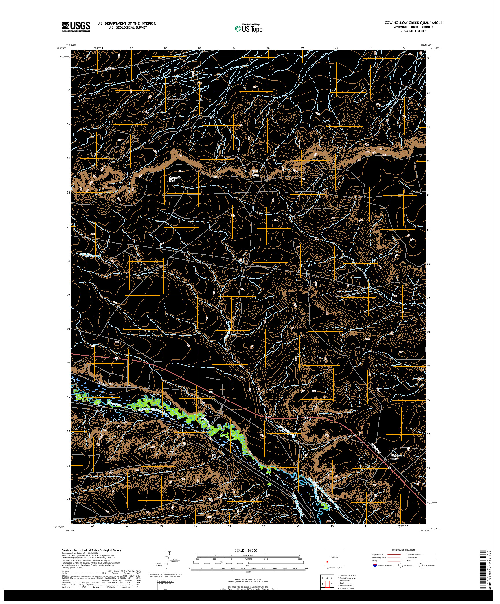USGS US TOPO 7.5-MINUTE MAP FOR COW HOLLOW CREEK, WY 2017