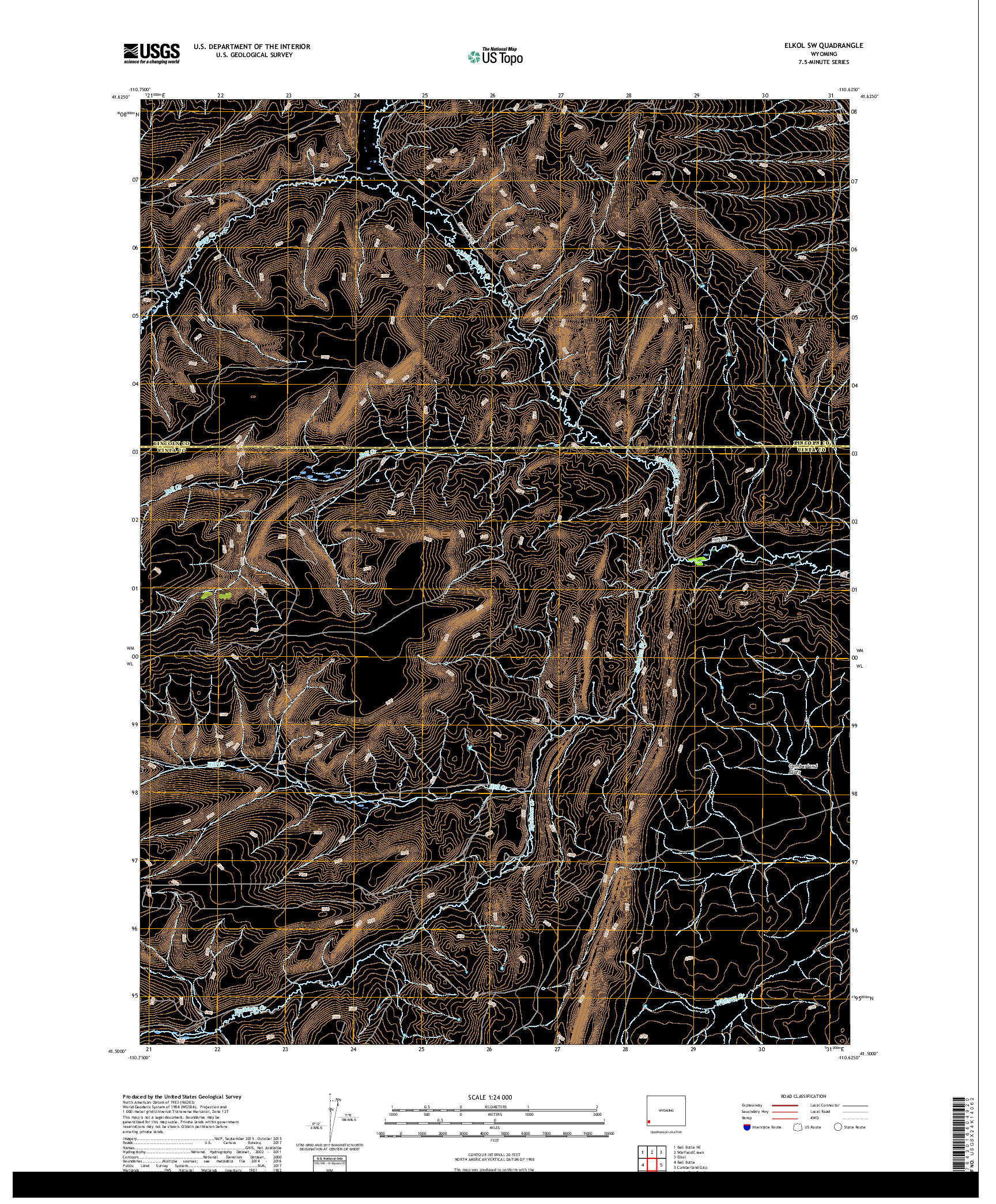 USGS US TOPO 7.5-MINUTE MAP FOR ELKOL SW, WY 2017
