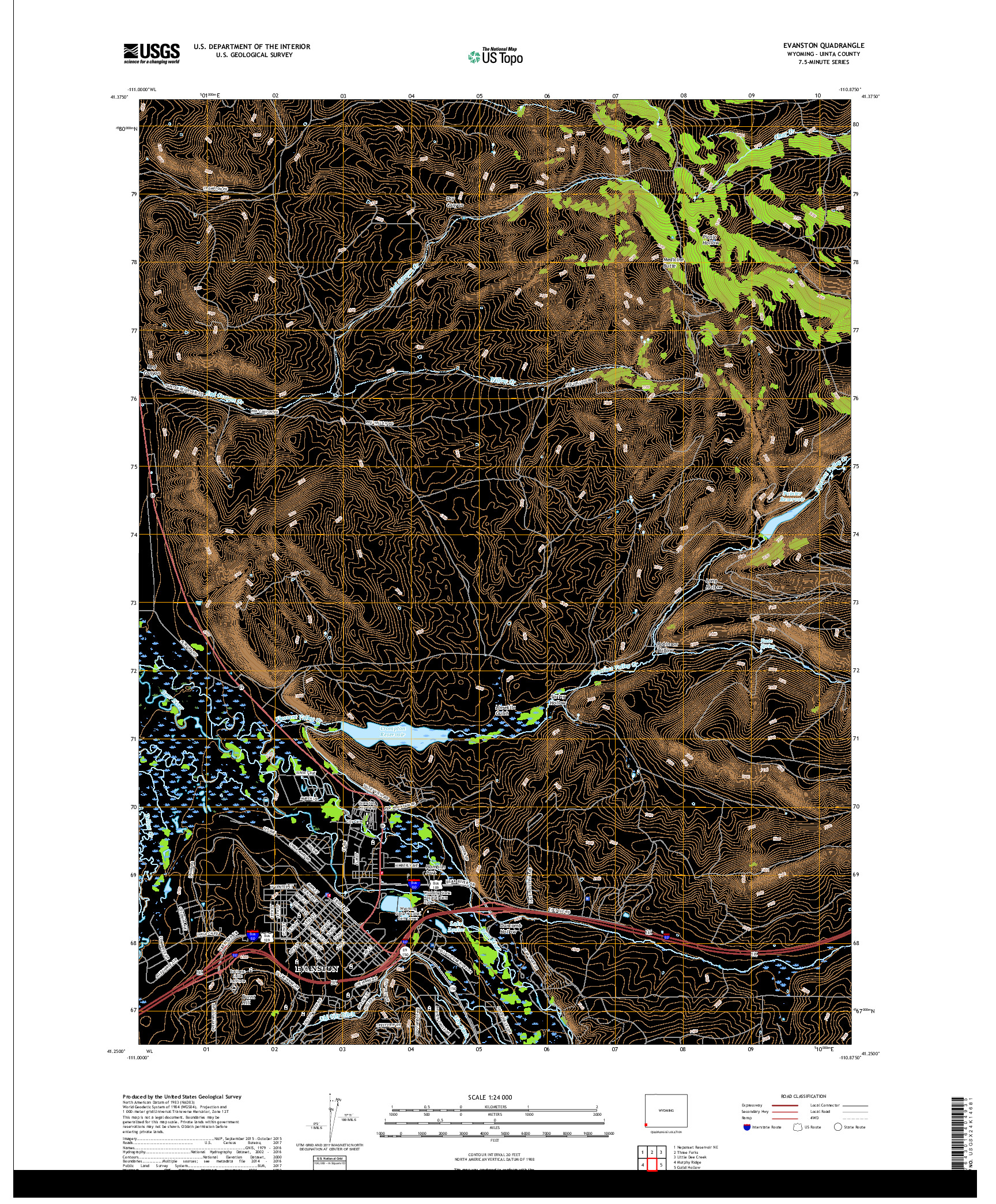 USGS US TOPO 7.5-MINUTE MAP FOR EVANSTON, WY 2017