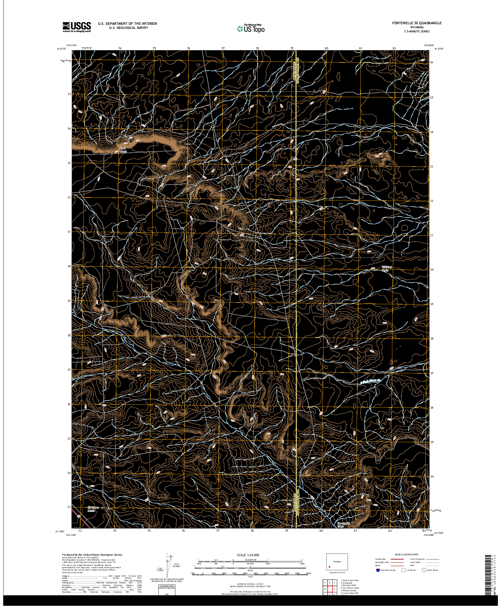 USGS US TOPO 7.5-MINUTE MAP FOR FONTENELLE SE, WY 2017