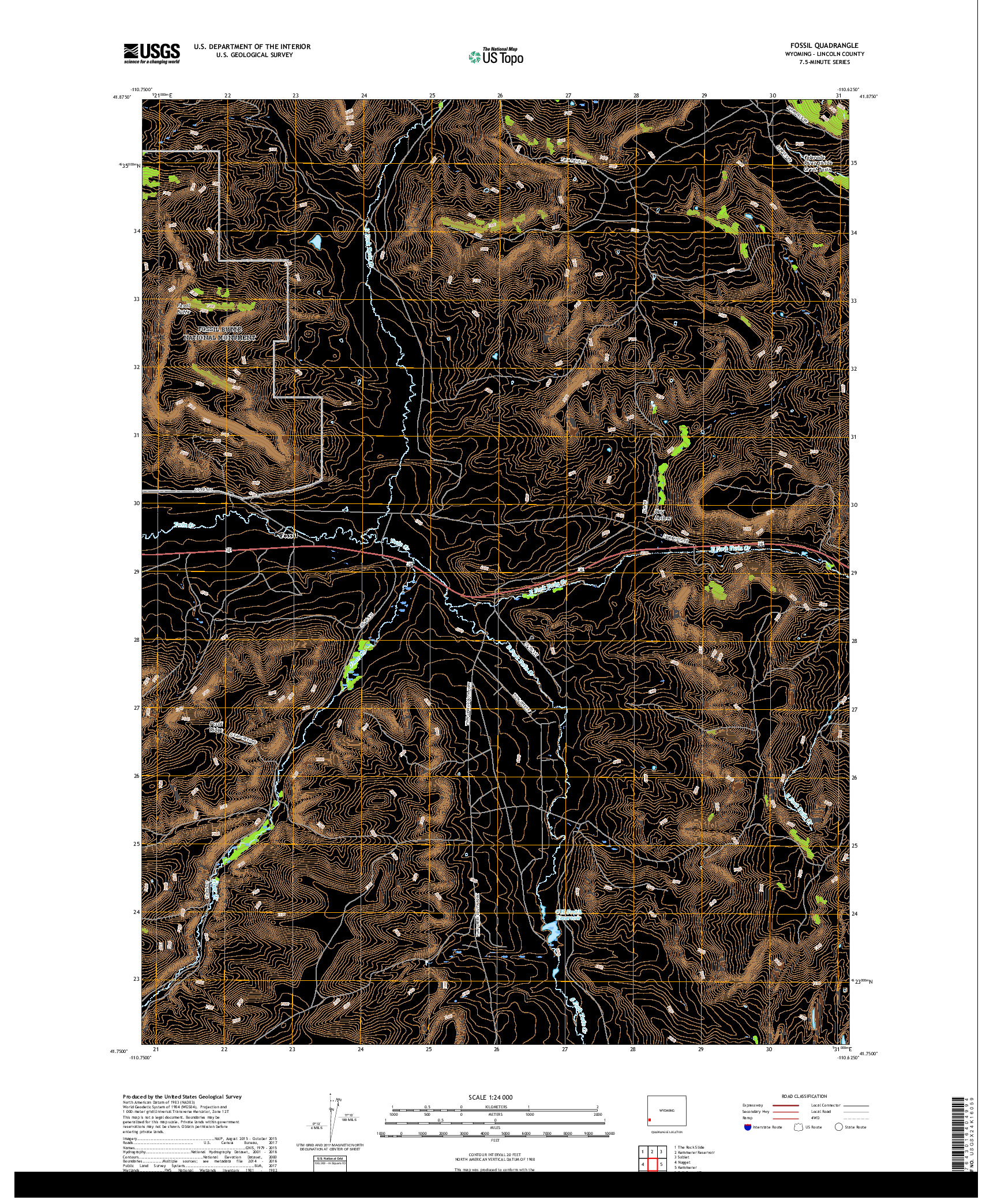 USGS US TOPO 7.5-MINUTE MAP FOR FOSSIL, WY 2017