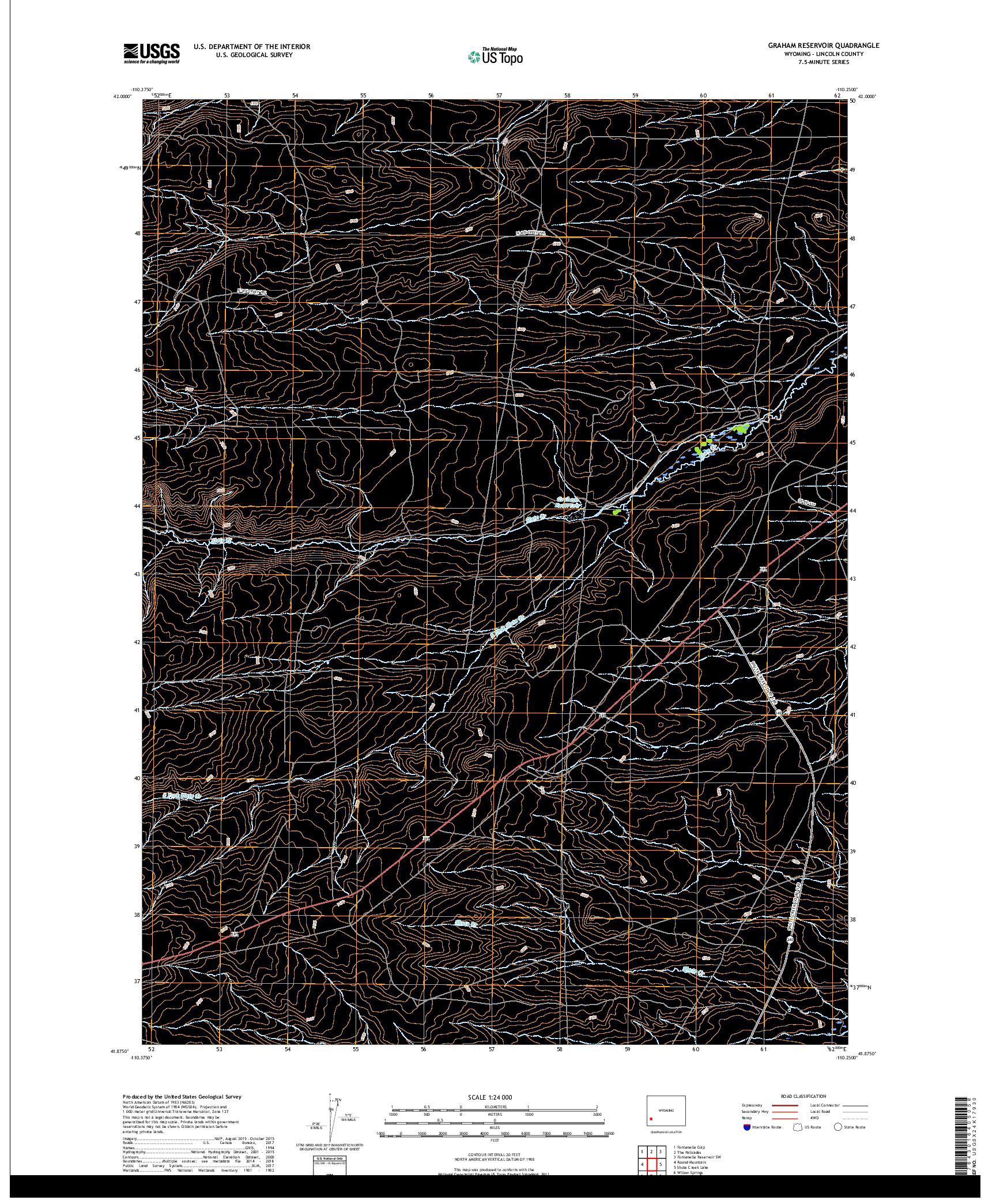 USGS US TOPO 7.5-MINUTE MAP FOR GRAHAM RESERVOIR, WY 2017