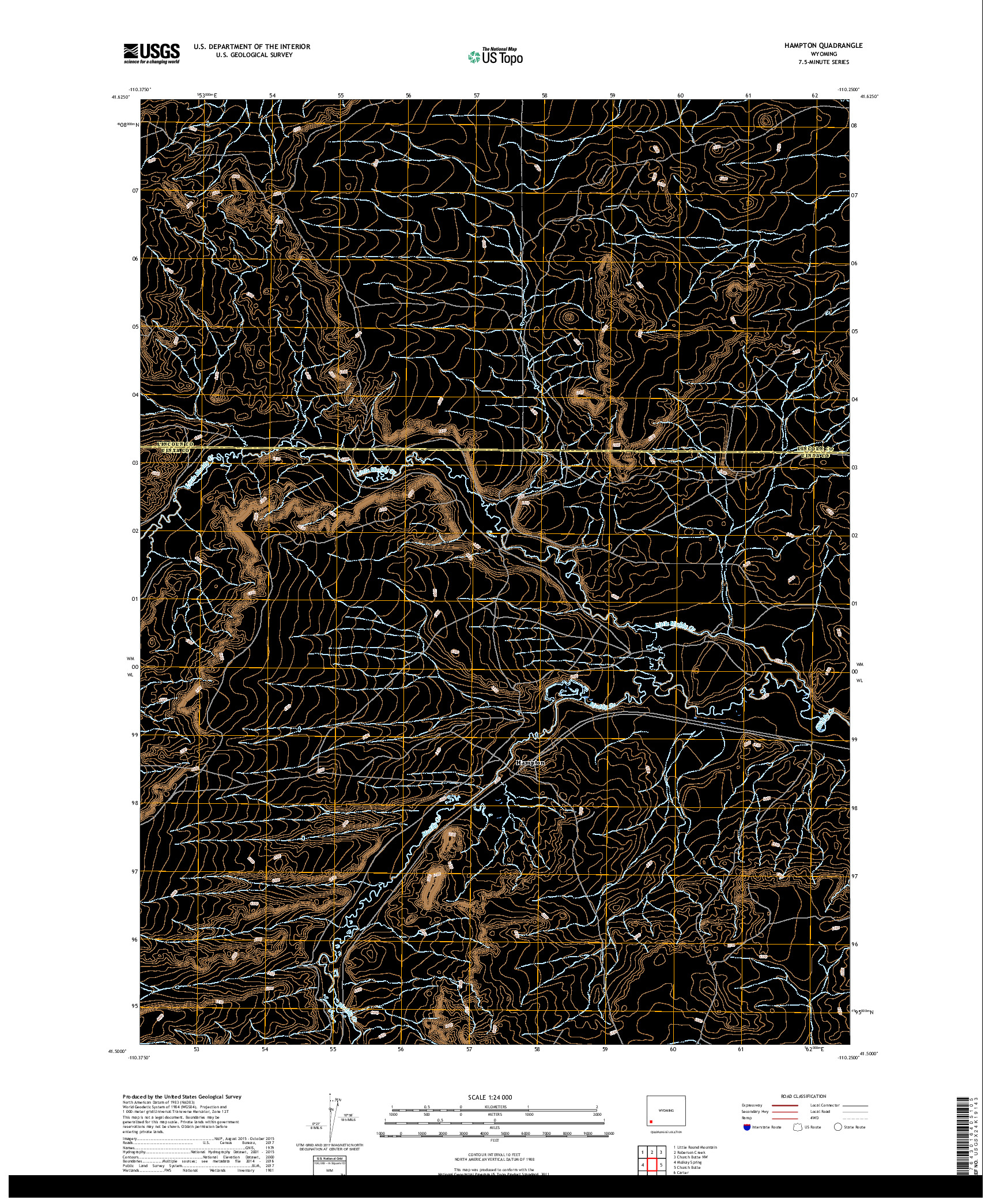 USGS US TOPO 7.5-MINUTE MAP FOR HAMPTON, WY 2017