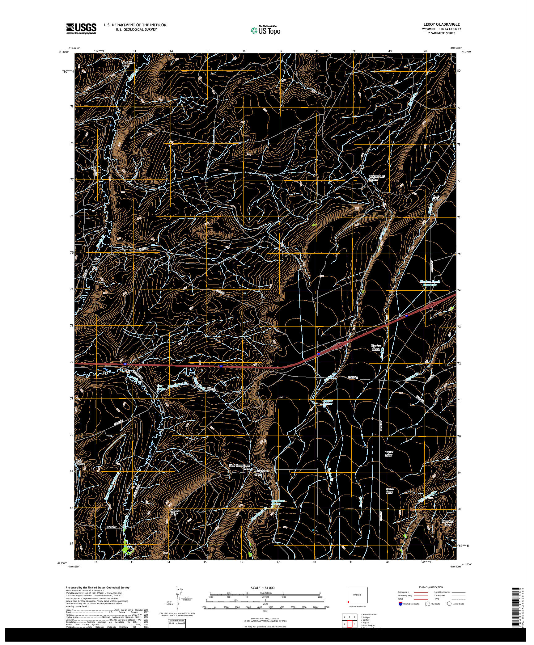 USGS US TOPO 7.5-MINUTE MAP FOR LEROY, WY 2017