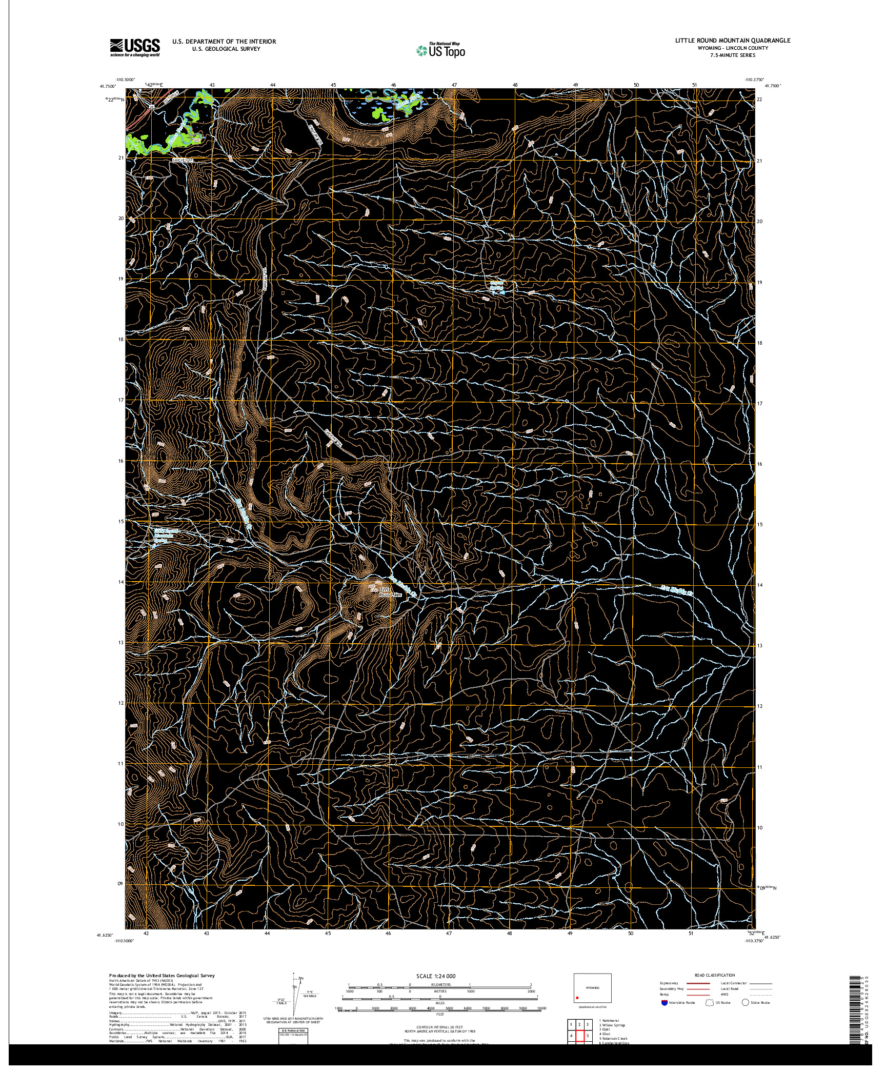 USGS US TOPO 7.5-MINUTE MAP FOR LITTLE ROUND MOUNTAIN, WY 2017