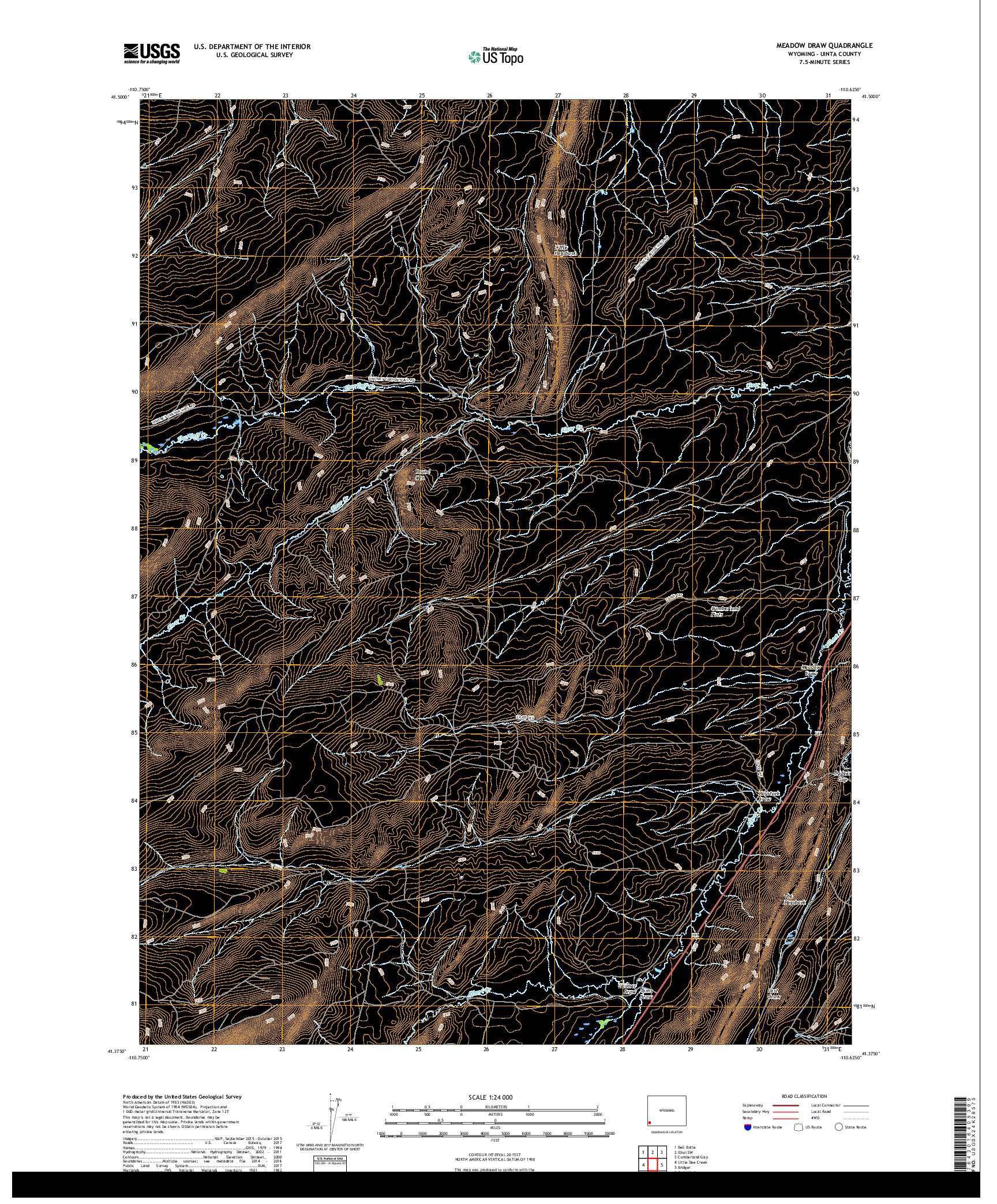 USGS US TOPO 7.5-MINUTE MAP FOR MEADOW DRAW, WY 2017