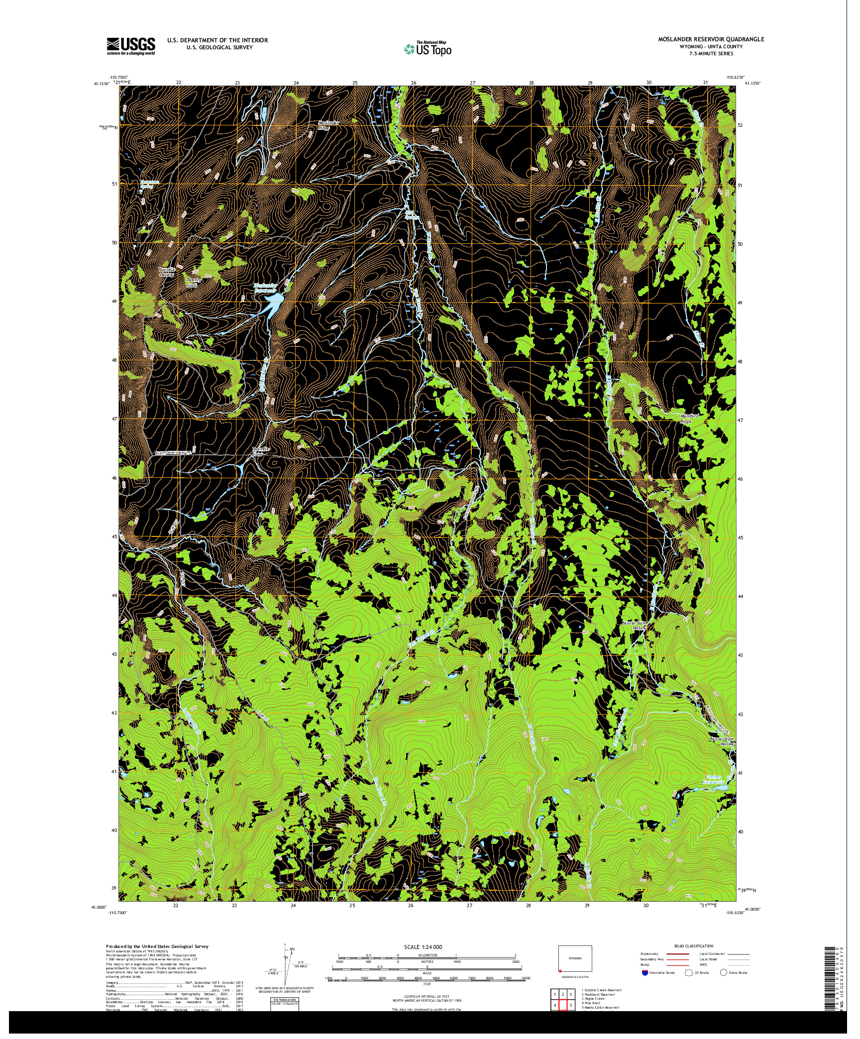 USGS US TOPO 7.5-MINUTE MAP FOR MOSLANDER RESERVOIR, WY 2017