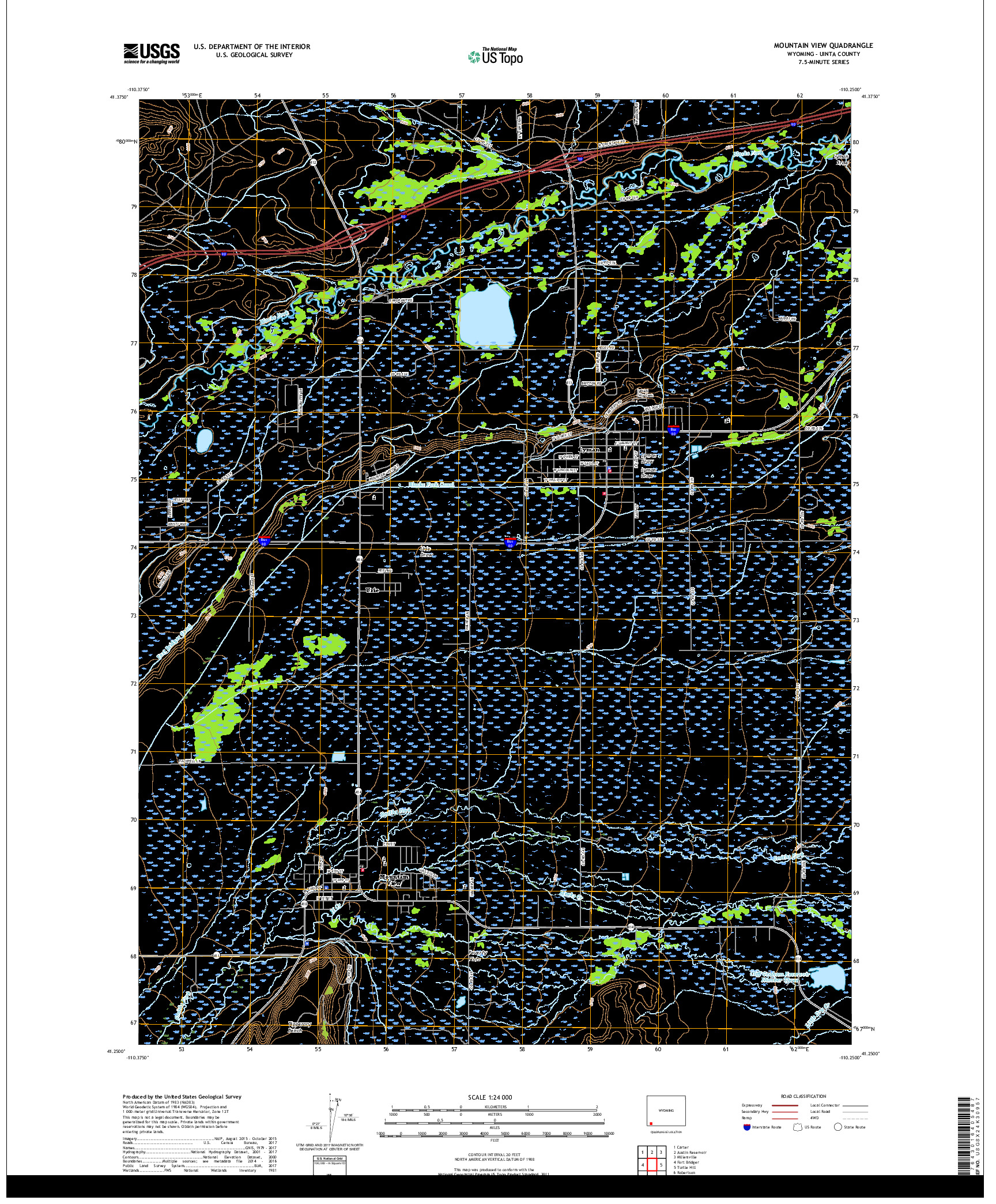 USGS US TOPO 7.5-MINUTE MAP FOR MOUNTAIN VIEW, WY 2017