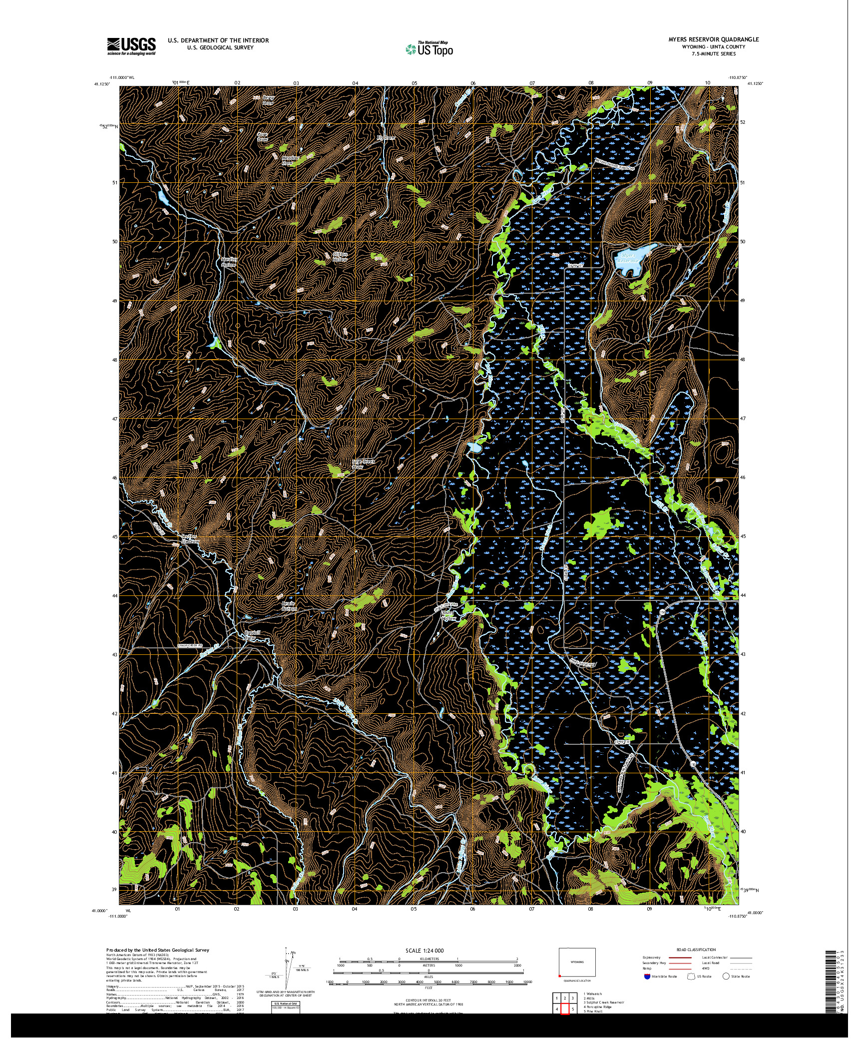 USGS US TOPO 7.5-MINUTE MAP FOR MYERS RESERVOIR, WY 2017