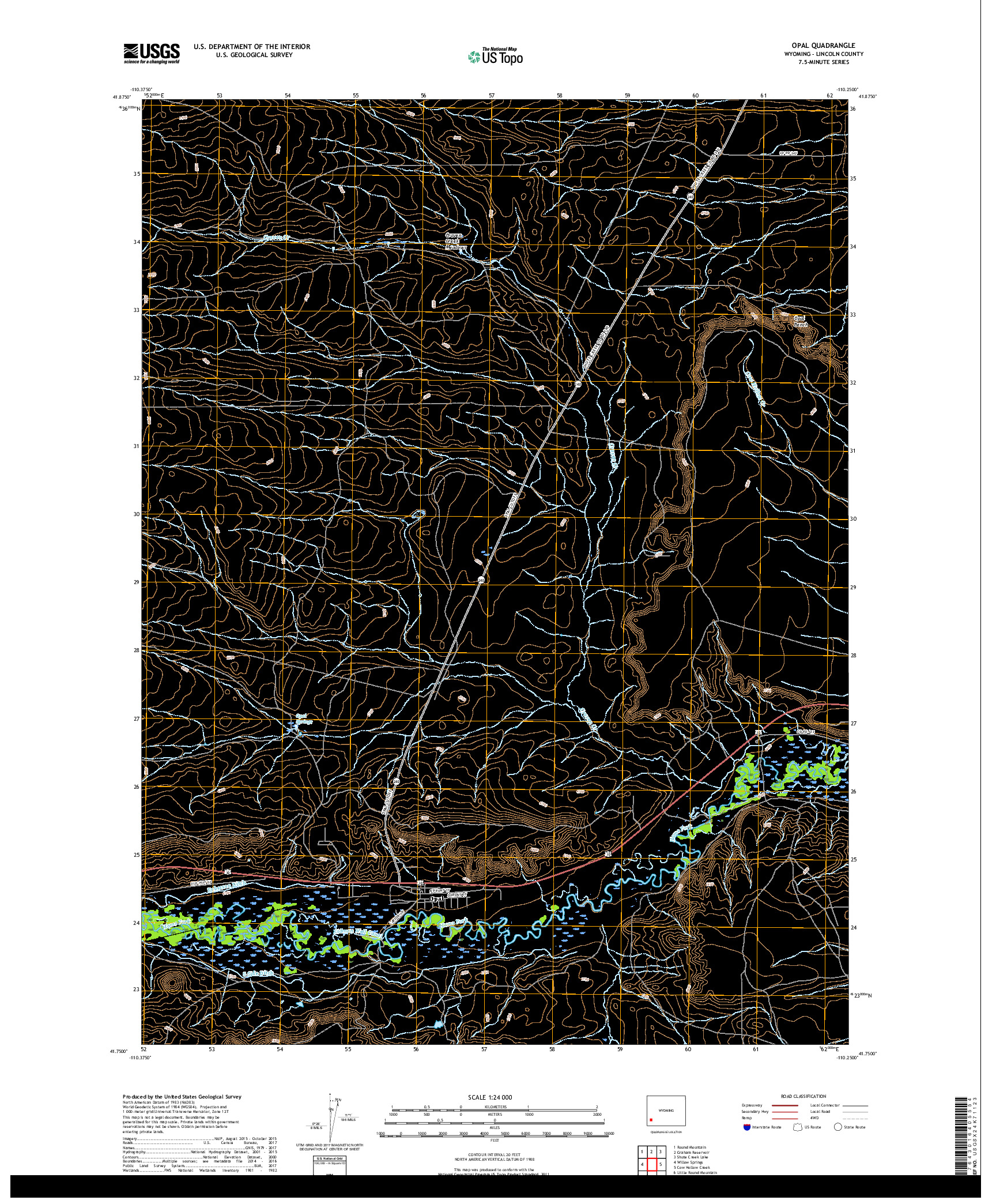 USGS US TOPO 7.5-MINUTE MAP FOR OPAL, WY 2017