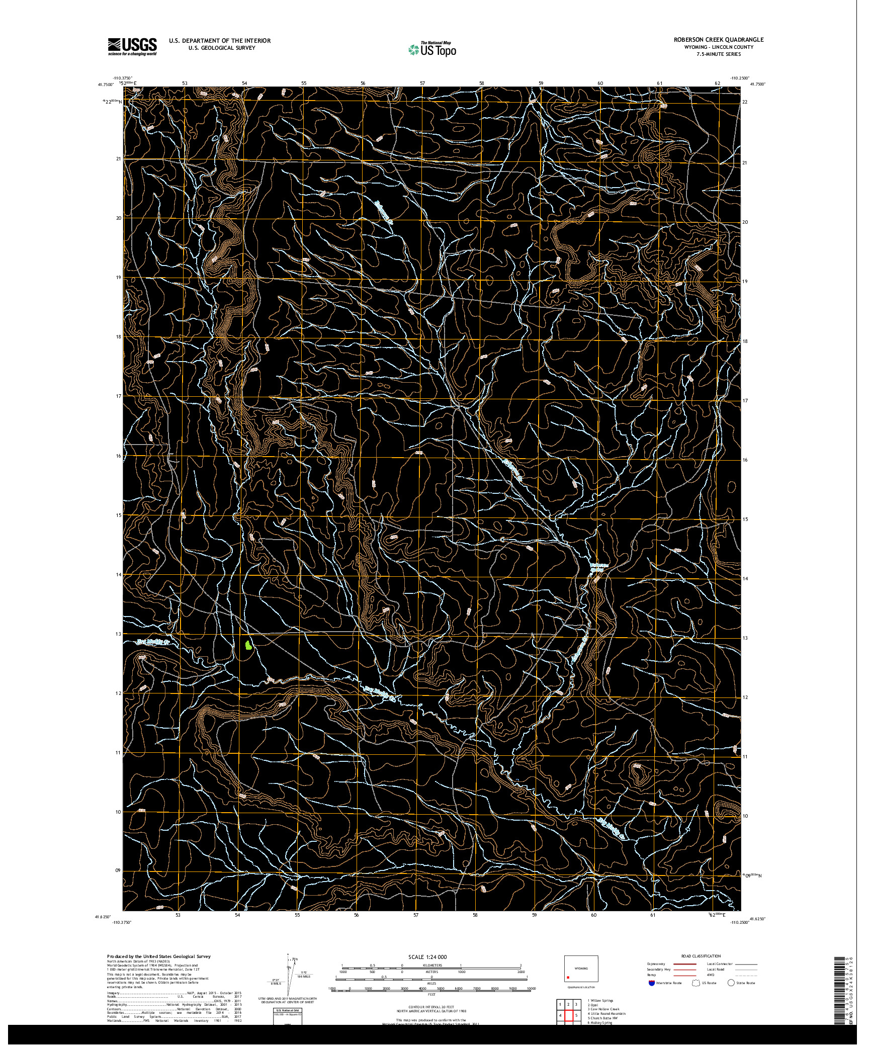 USGS US TOPO 7.5-MINUTE MAP FOR ROBERSON CREEK, WY 2017