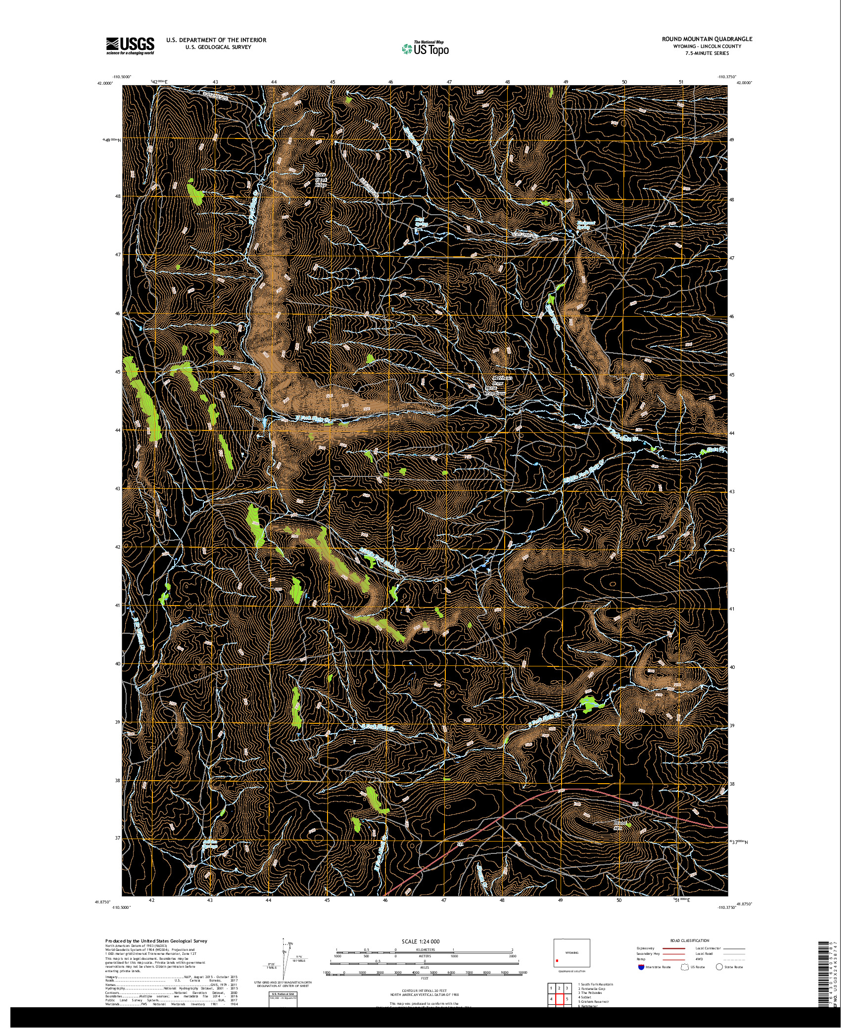 USGS US TOPO 7.5-MINUTE MAP FOR ROUND MOUNTAIN, WY 2017