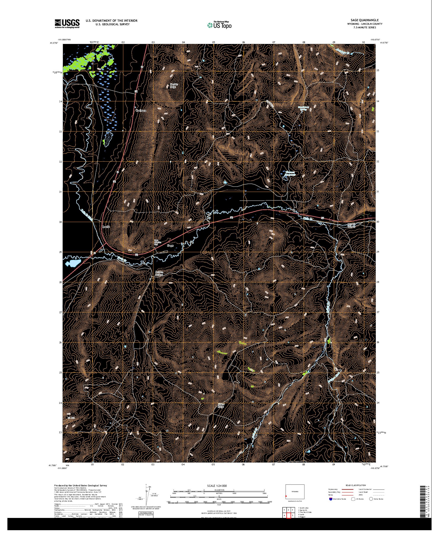 USGS US TOPO 7.5-MINUTE MAP FOR SAGE, WY 2017