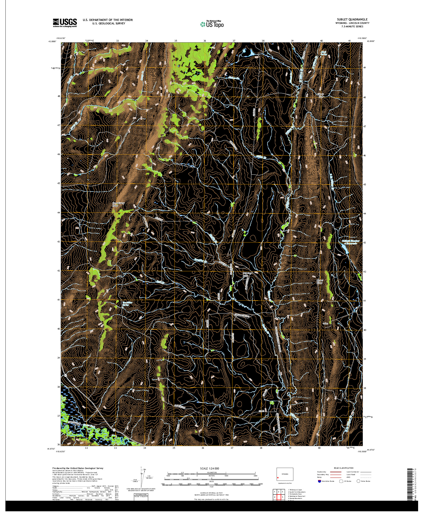 USGS US TOPO 7.5-MINUTE MAP FOR SUBLET, WY 2017