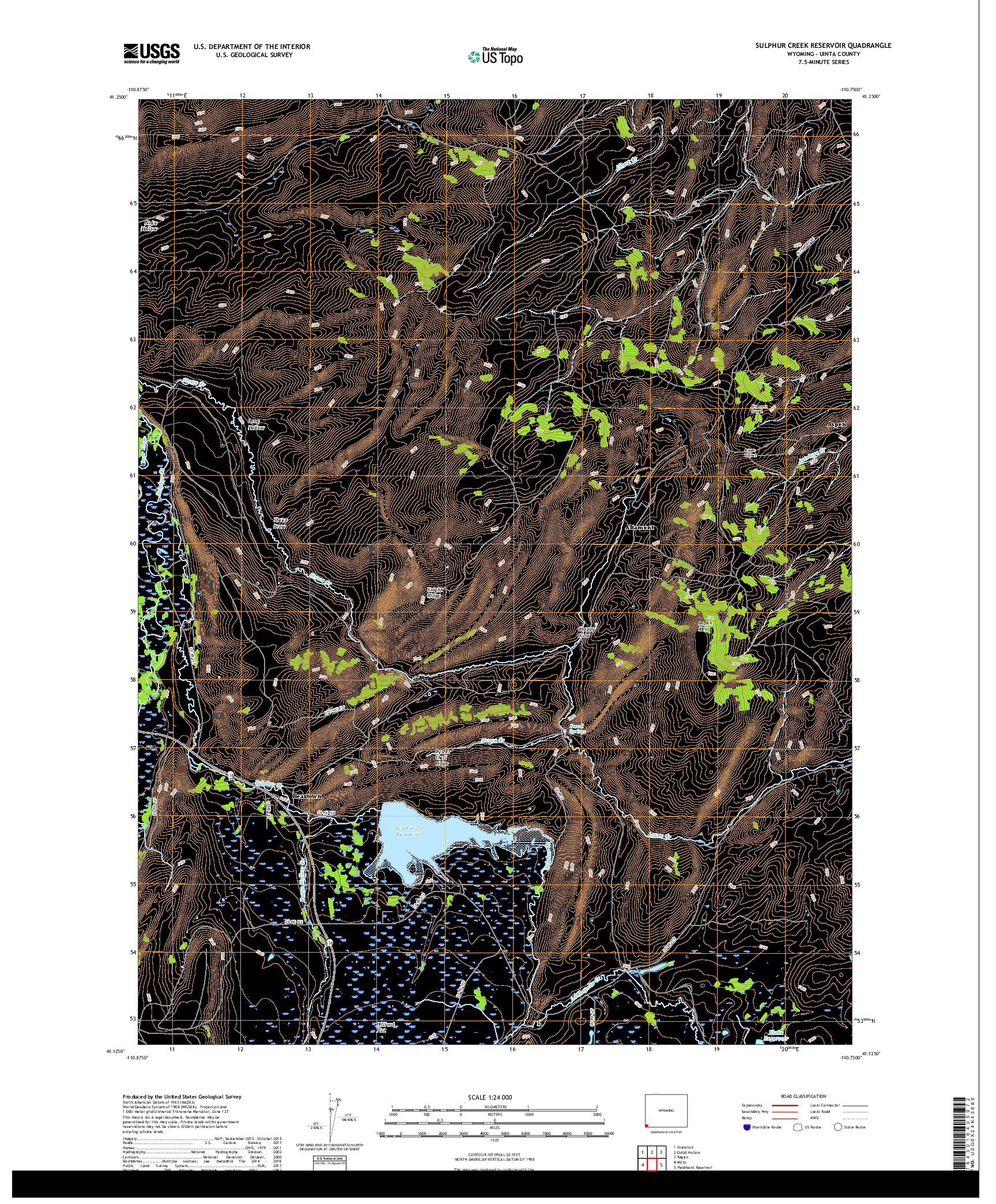 USGS US TOPO 7.5-MINUTE MAP FOR SULPHUR CREEK RESERVOIR, WY 2017