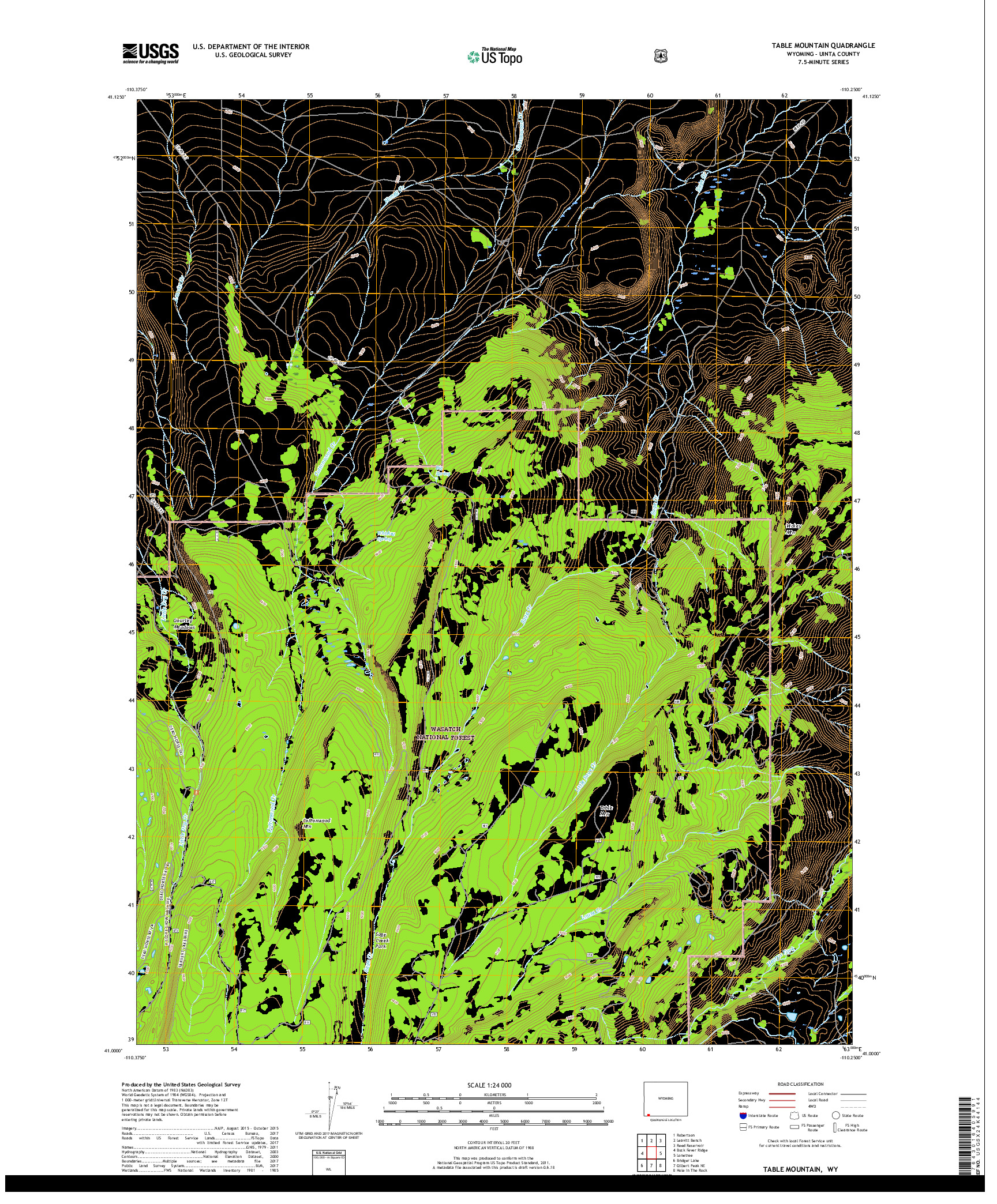 USGS US TOPO 7.5-MINUTE MAP FOR TABLE MOUNTAIN, WY 2017