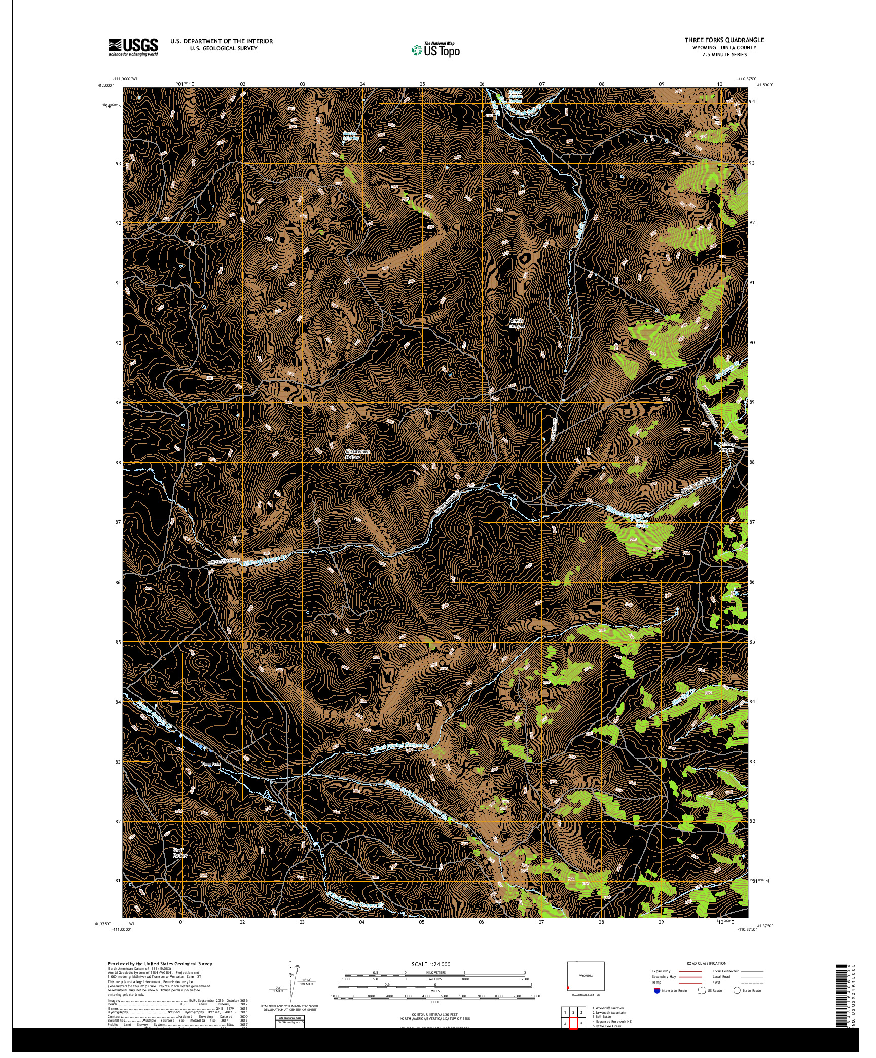 USGS US TOPO 7.5-MINUTE MAP FOR THREE FORKS, WY 2017