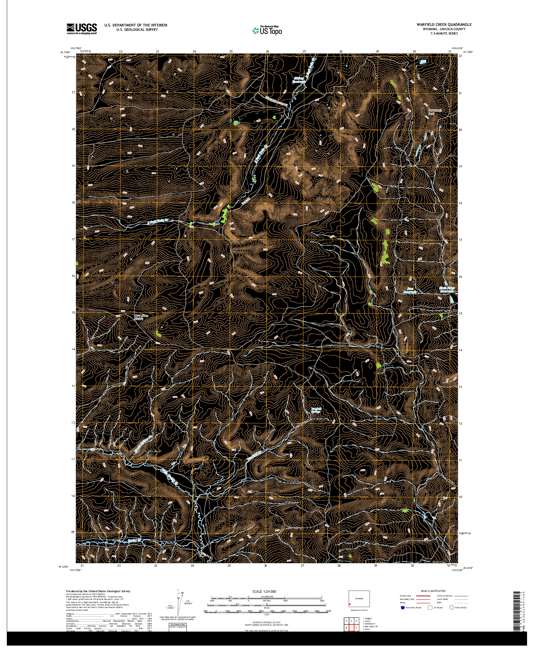 USGS US TOPO 7.5-MINUTE MAP FOR WARFIELD CREEK, WY 2017