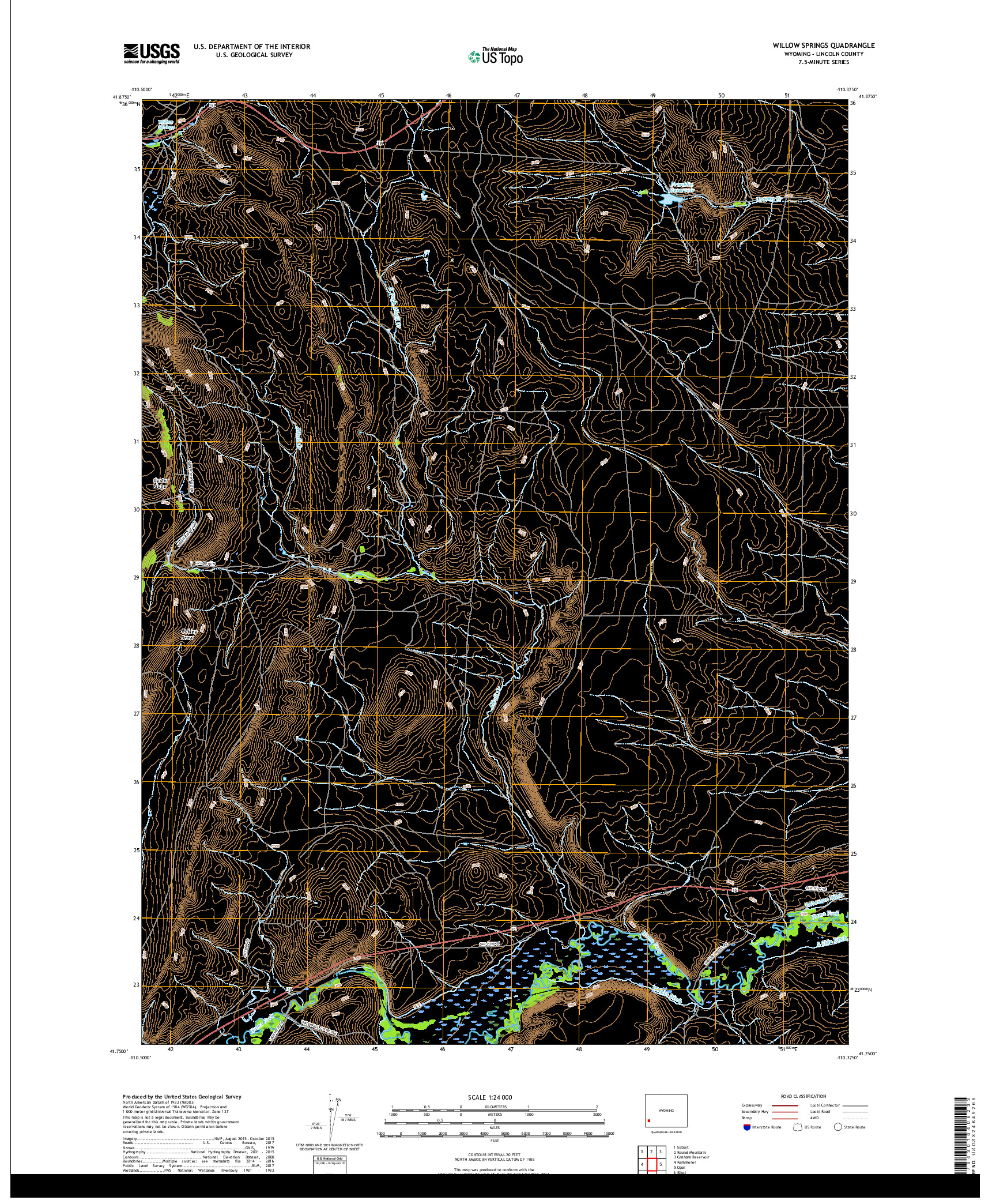 USGS US TOPO 7.5-MINUTE MAP FOR WILLOW SPRINGS, WY 2017