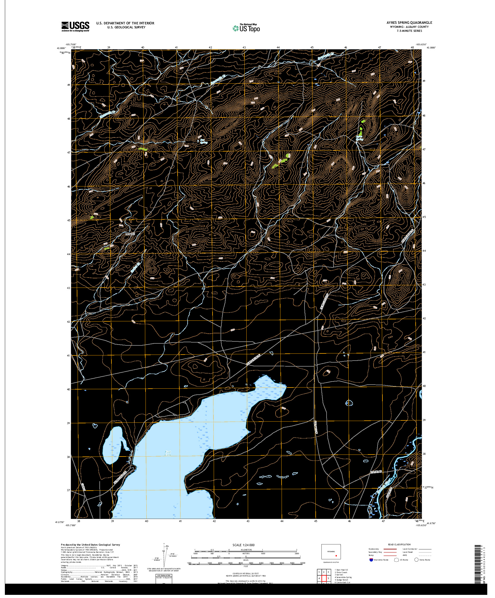 USGS US TOPO 7.5-MINUTE MAP FOR AYRES SPRING, WY 2017