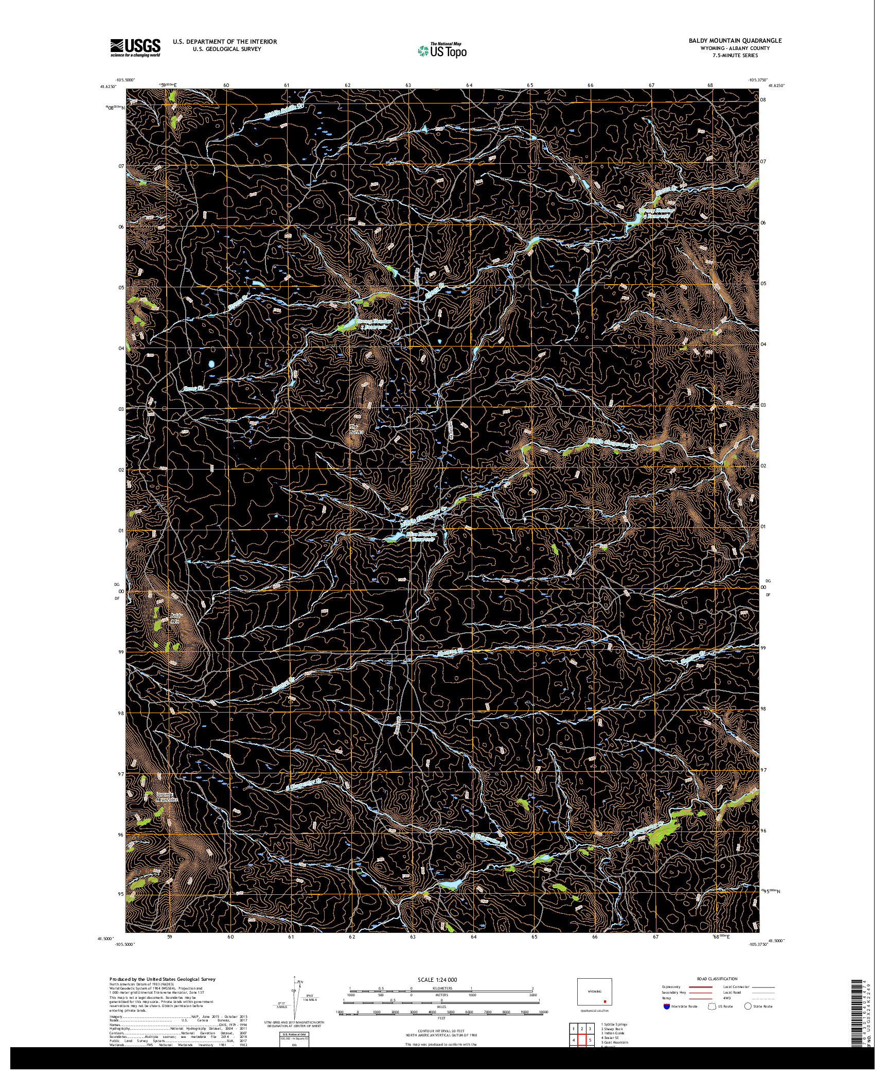 USGS US TOPO 7.5-MINUTE MAP FOR BALDY MOUNTAIN, WY 2017