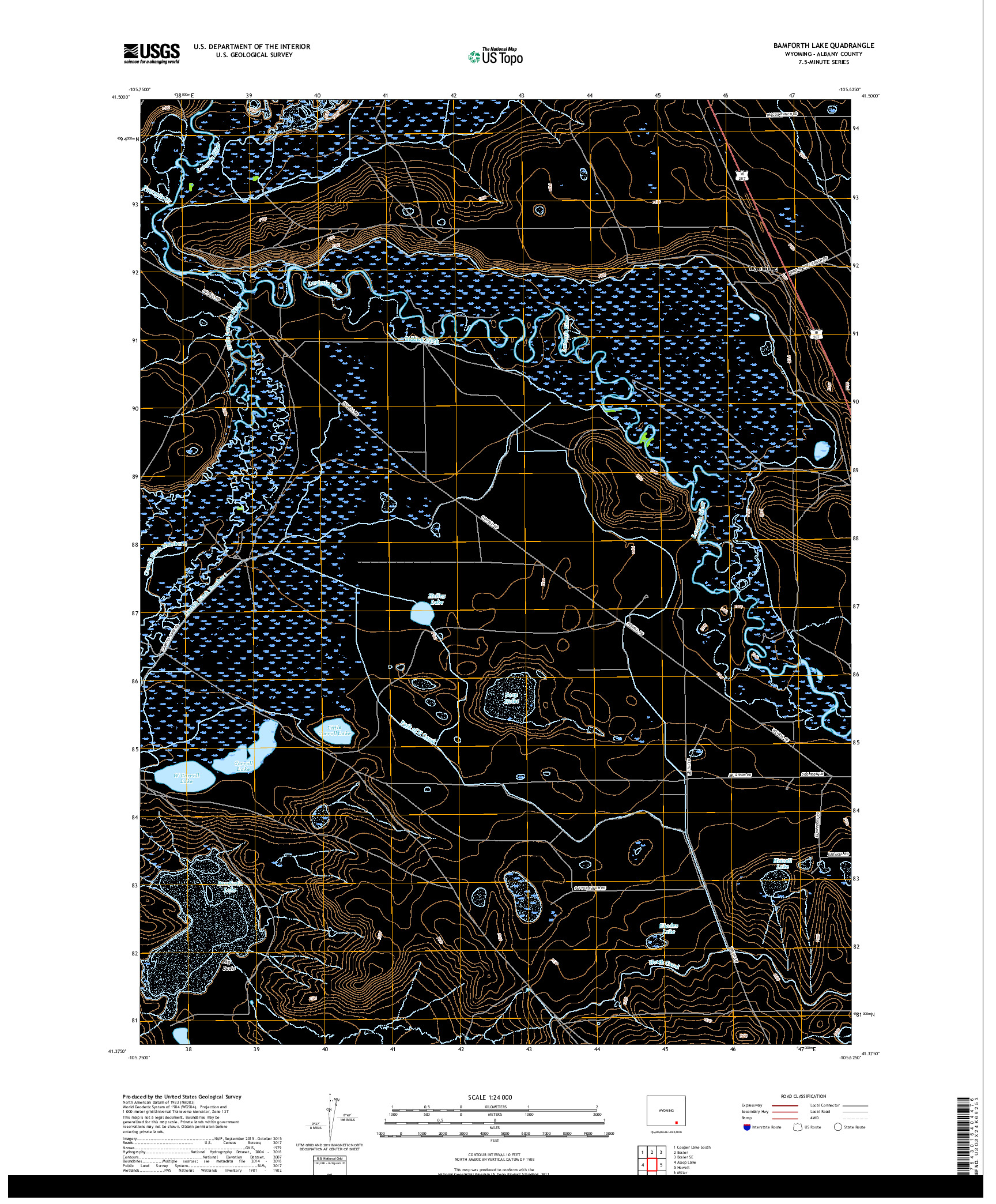 USGS US TOPO 7.5-MINUTE MAP FOR BAMFORTH LAKE, WY 2017