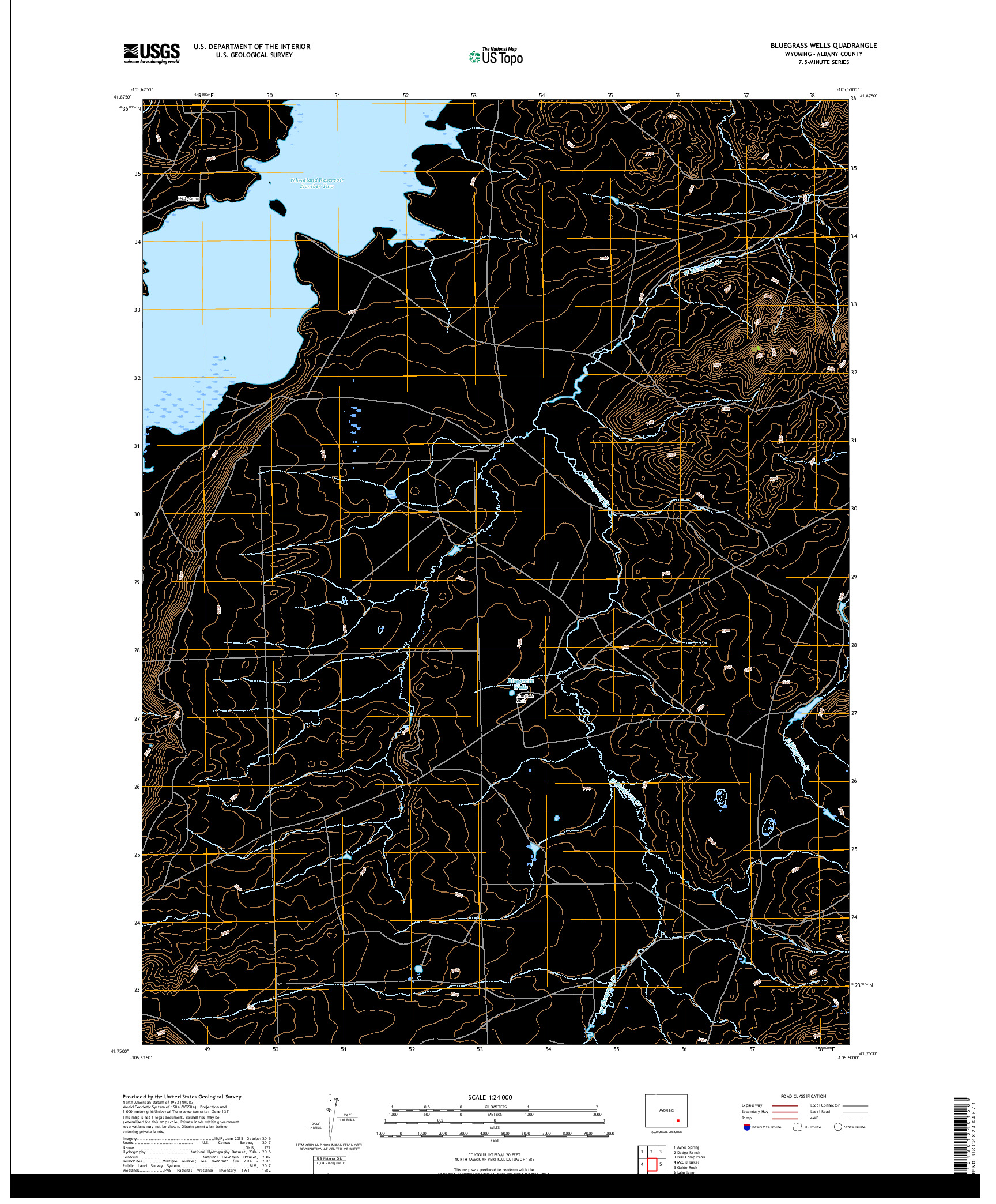 USGS US TOPO 7.5-MINUTE MAP FOR BLUEGRASS WELLS, WY 2017